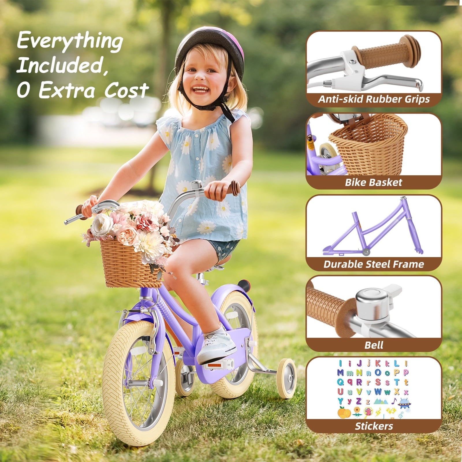 XJD 20 Inch Girls Bike for 6-12 Years Old Toddlers and Kids, Kid's Bicycle with Basket, Kid's Bike with Kickstand & Adjustable Seat Handlebar Height