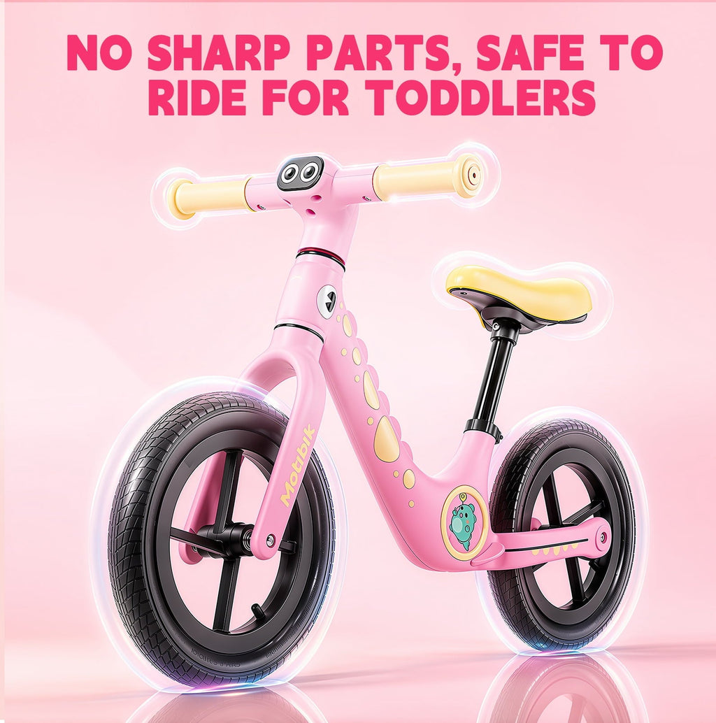 WLRETMCI 12 Kids Balance Bike, Glass Fiber Lightweight Toddler Bicycle for 2-5 Years Boys Girls, Pink