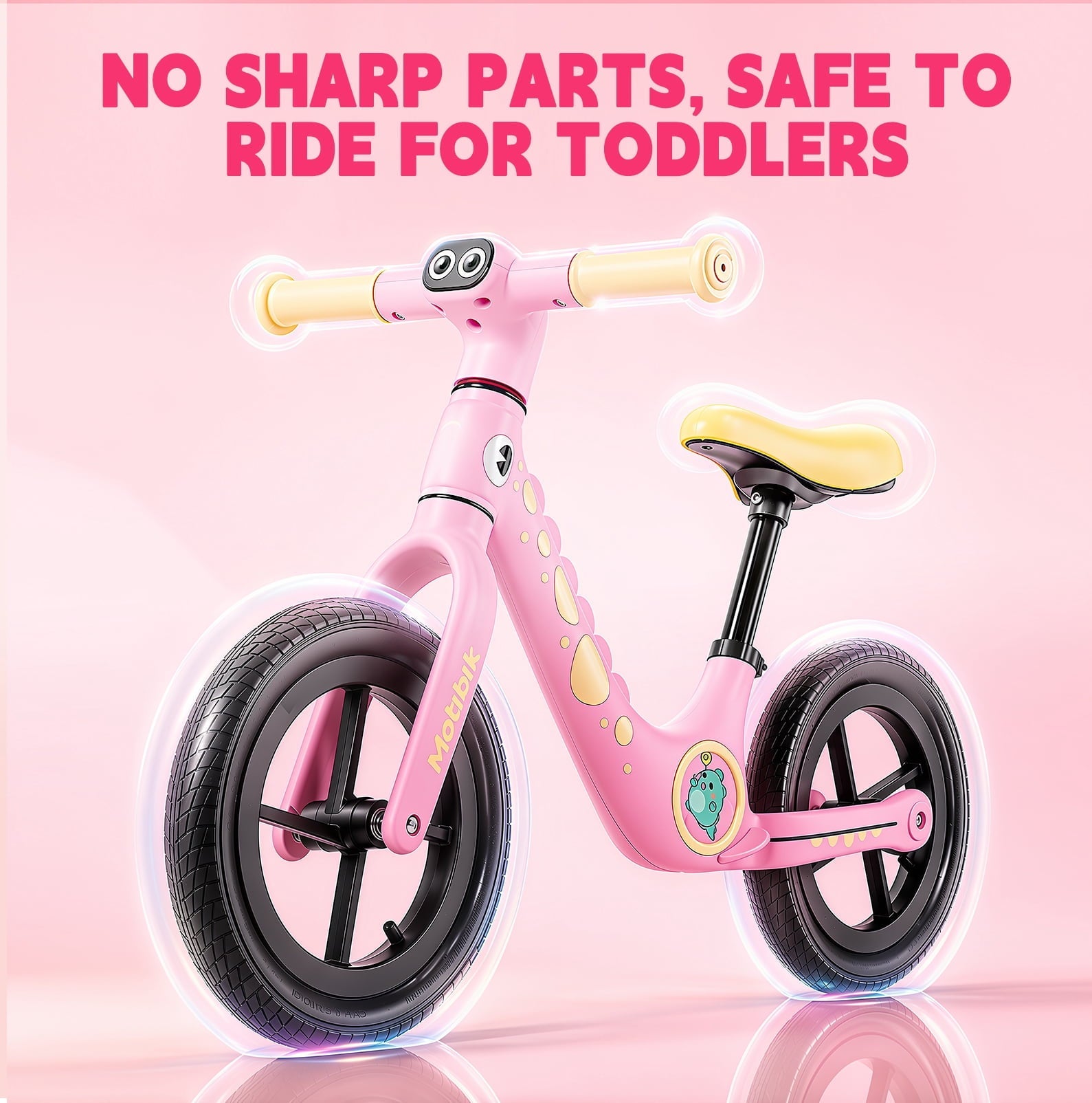 WLRETMCI 12 Kids Balance Bike, Glass Fiber Lightweight Toddler Bicycle for 2-5 Years Boys Girls, Pink