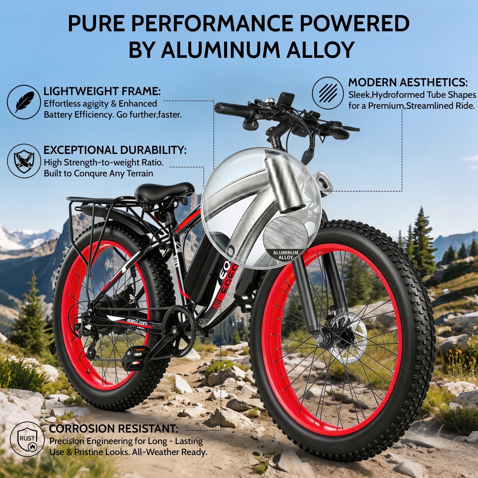 EOEOTWO 26'' Fat Tire Electric Mountain Bike for Adults, 1500W 48V 15Ah Battery, 60Miles Long Range, 34MPH High-Speed  Cruiser Ebike, All-Terrain Bicycle with Front Suspension & LED Display UL2849