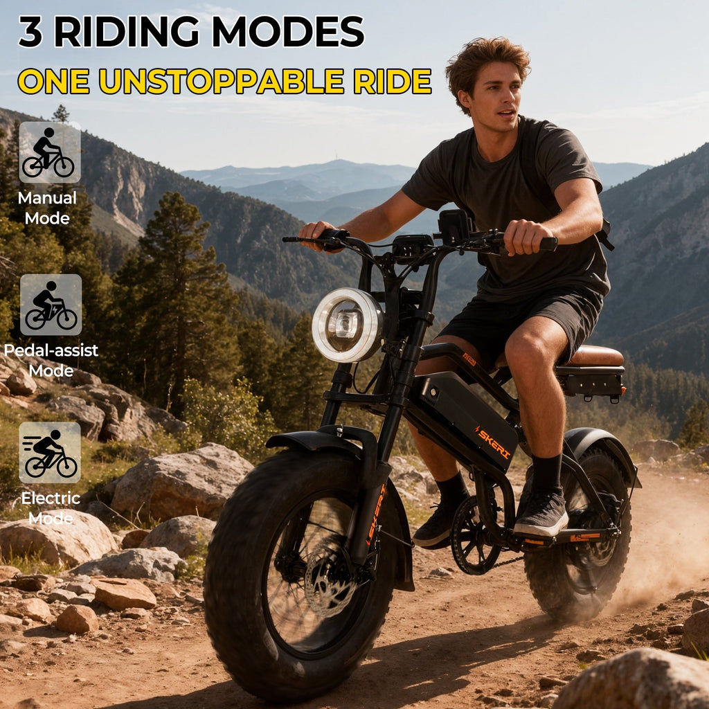Skeri 750W (Peak 1000W) Electric Bike, 16” x 4” Fat Tire Dual Suspension E-Mountain Bikes, 48V 13Ah Battery UL2849