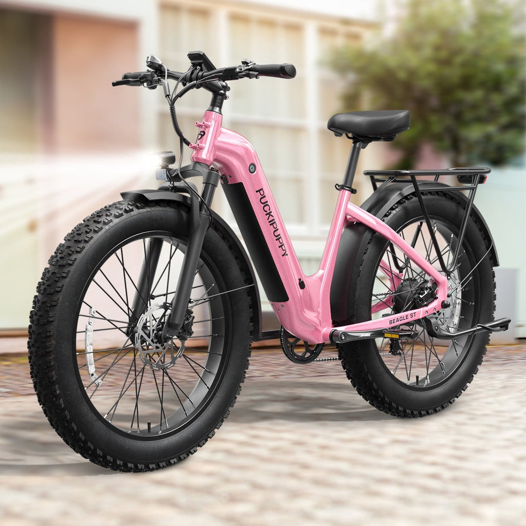 PUCKIPUPPY 960W Peak Electric Bike for Adults Step Through E-Bike 28mph Max Speed 60Miles Range 26 Fat Tire Electric Mountain Bike 48V 15AH Battery 7 Speed off-Road Ebike, Comply with UL2849 By SGS