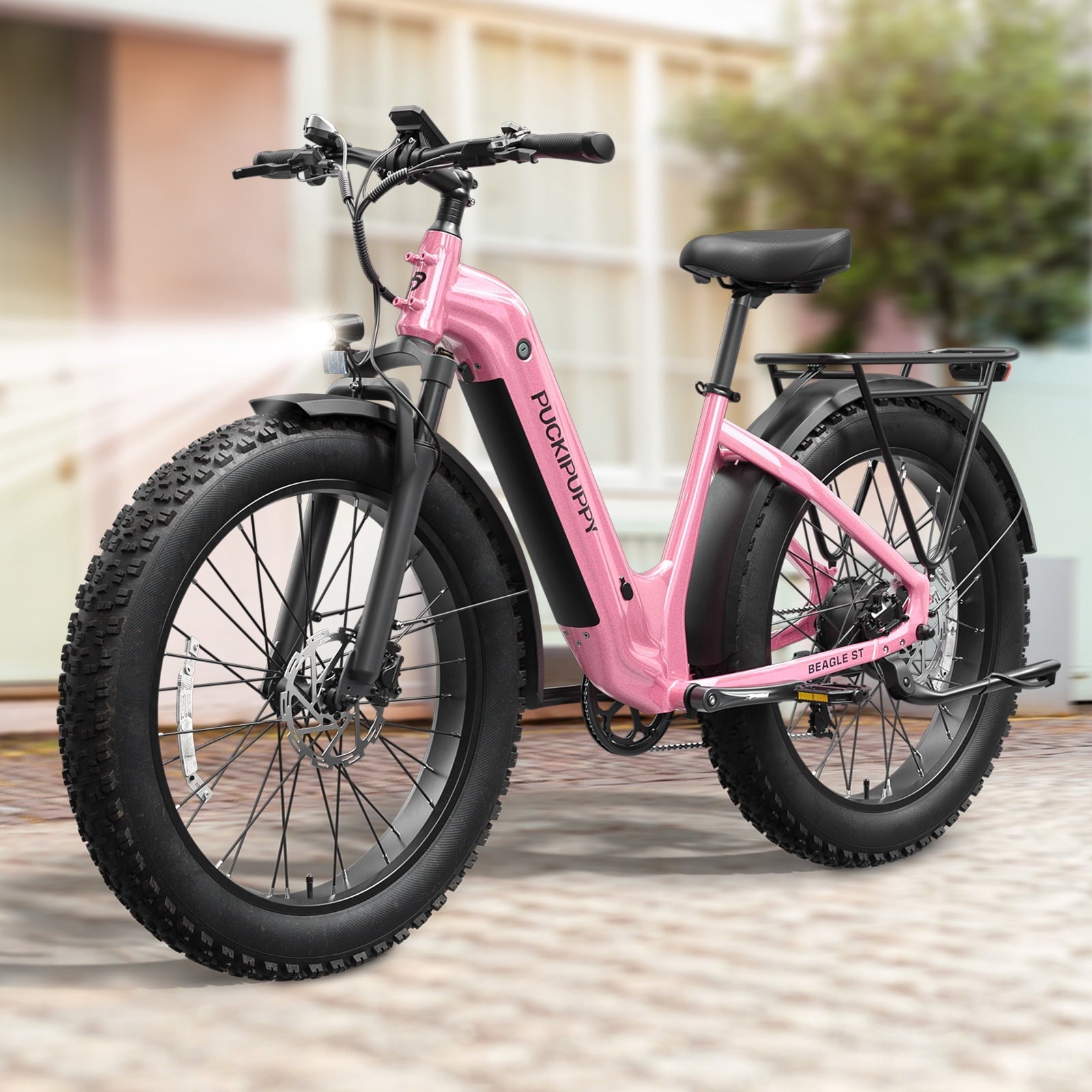 PUCKIPUPPY 960W Peak Electric Bike for Adults Step Through E-Bike 28mph Max Speed 60Miles Range 26 Fat Tire Electric Mountain Bike 48V 15AH Battery 7 Speed off-Road Ebike, Comply with UL2849 By SGS