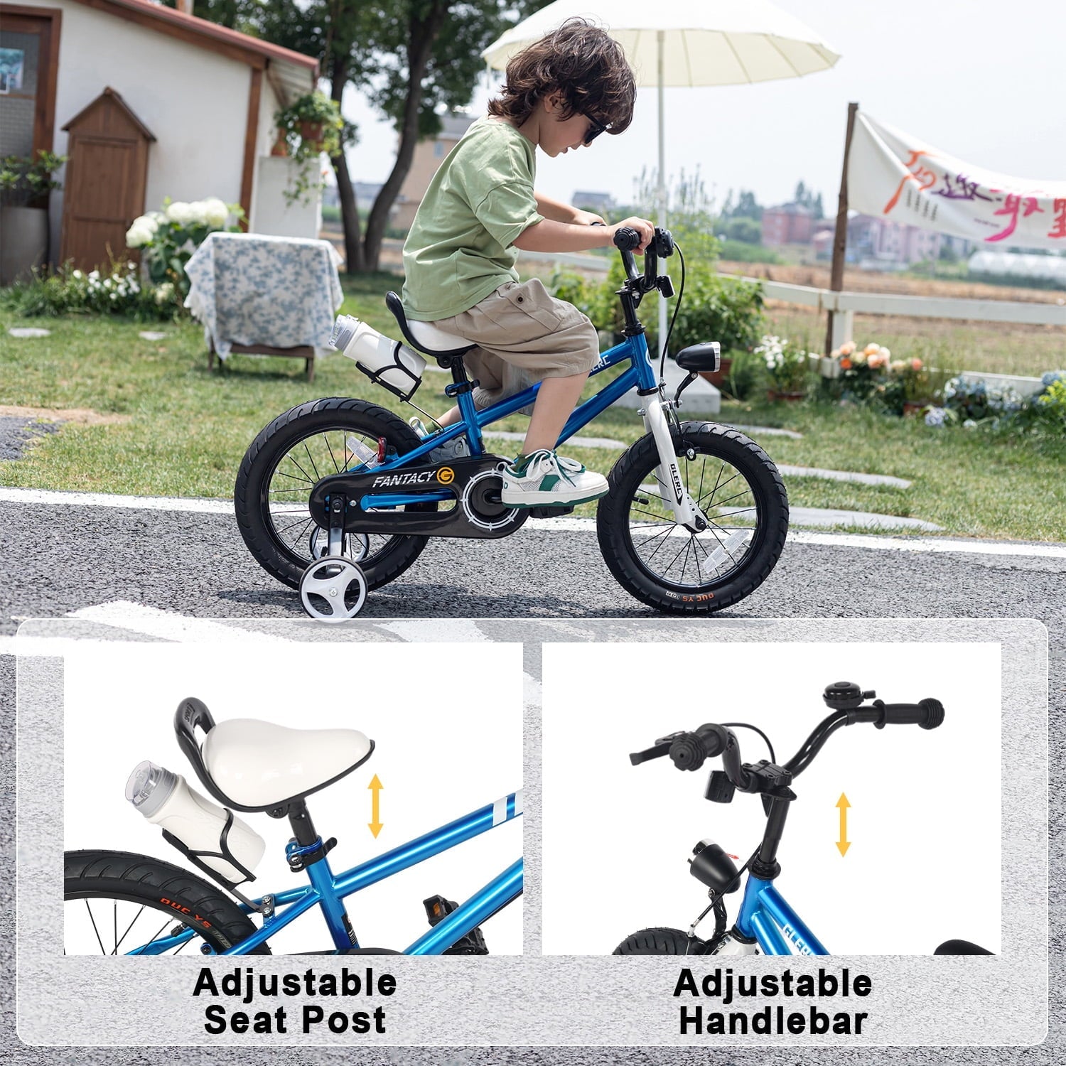 Glerc 14 inch Kids Bike for Child 3-5 Year old Boys Girls with Water Bottle Holder & Headlight & Training Wheels, Black