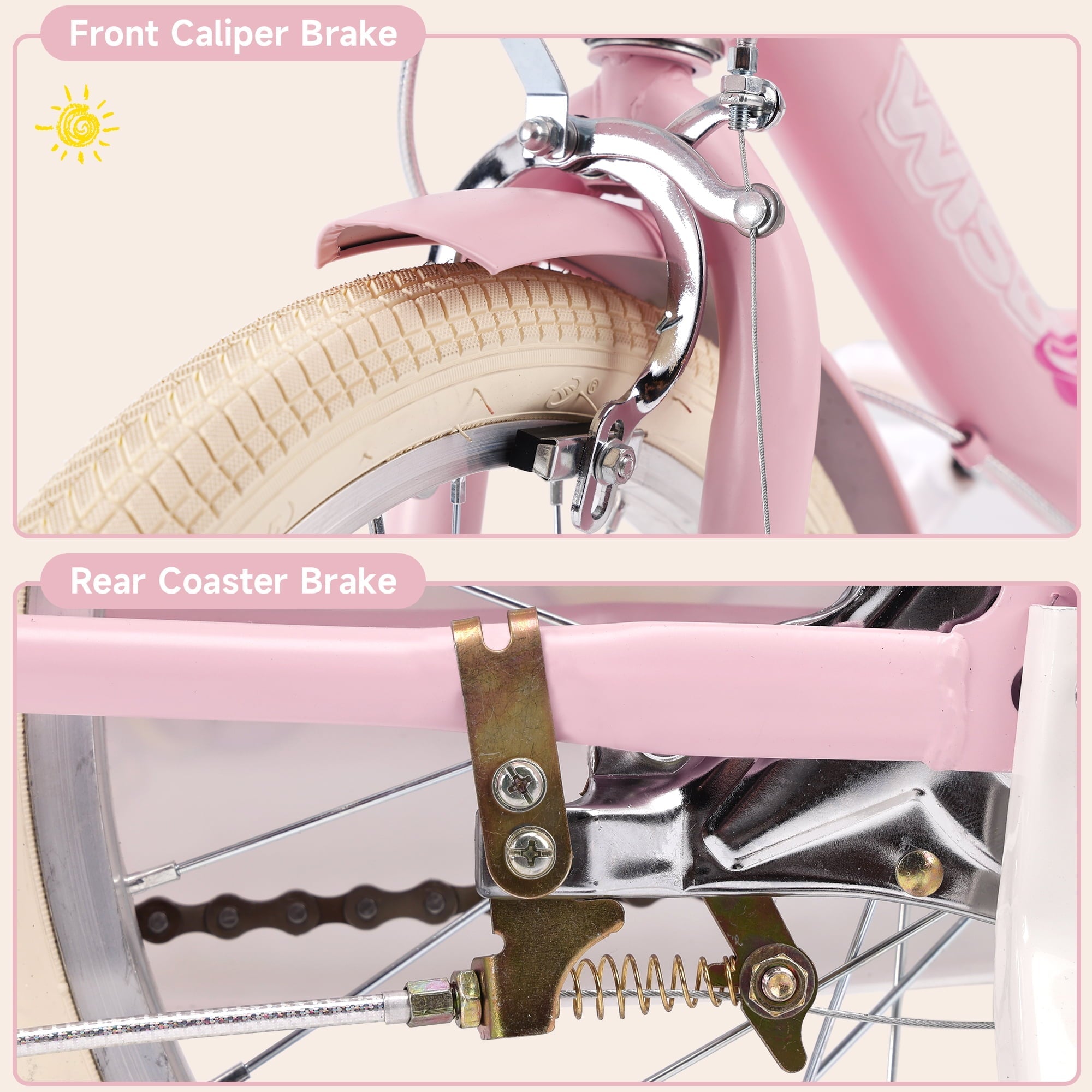 16/18 Inch Bike Kids Bicycle with Basket, Girls Bikes Ages 5-10, Kids Bicycles with Front and Rear Brakes, Kid Bike with Training Wheels, Kickstand, Rear Seat