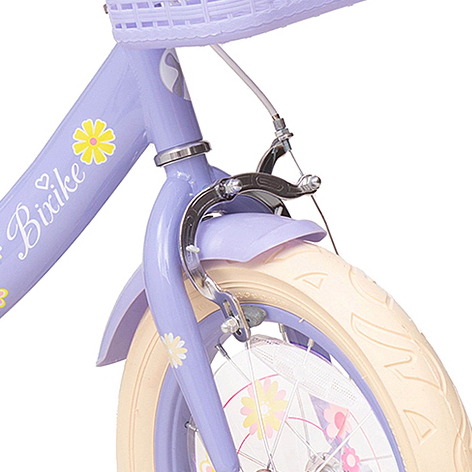 ACEGER 14 Inch Girls Bike with Basket, Training Wheels, Doll Seat, Purple Kids Bicycle for Ages 3-5