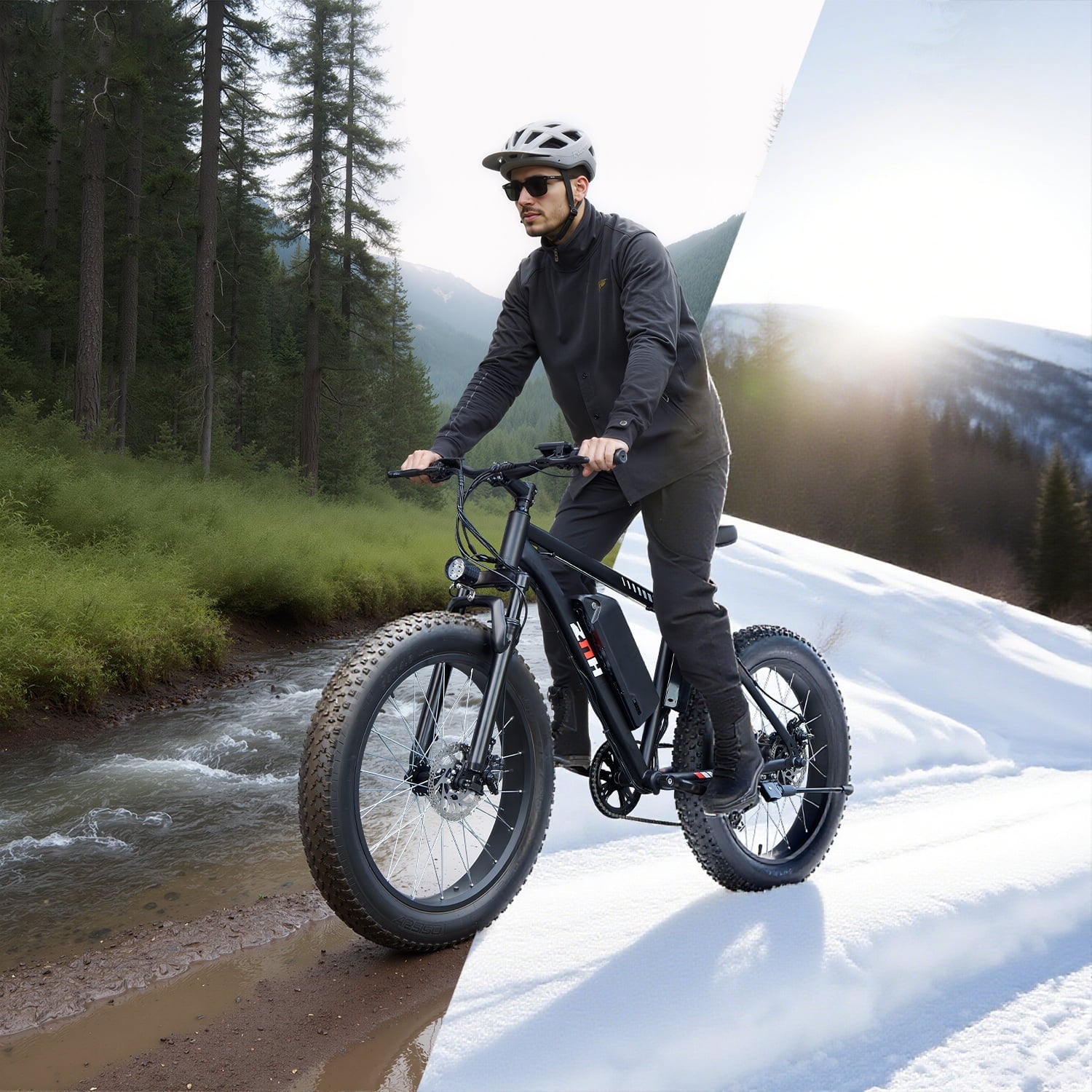 ZNH Peak 1000w Electric Bicycle for Adults,24*4 Fat Tire Ebike for Snow&Beach, Electric Mountain Bike w 48V 13AH Removable Battery, UL2849 , Black