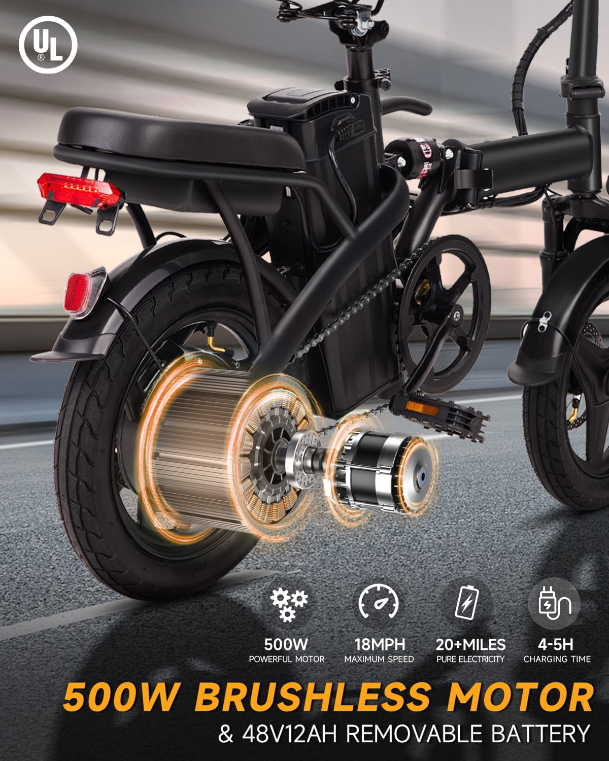 XKJ Electric Bike for Adults,500W Brushless Motor Ebike with 576Wh Removable Battery,Multi-Shock Absorption,Commuter Electric Bicycle, UL2849
