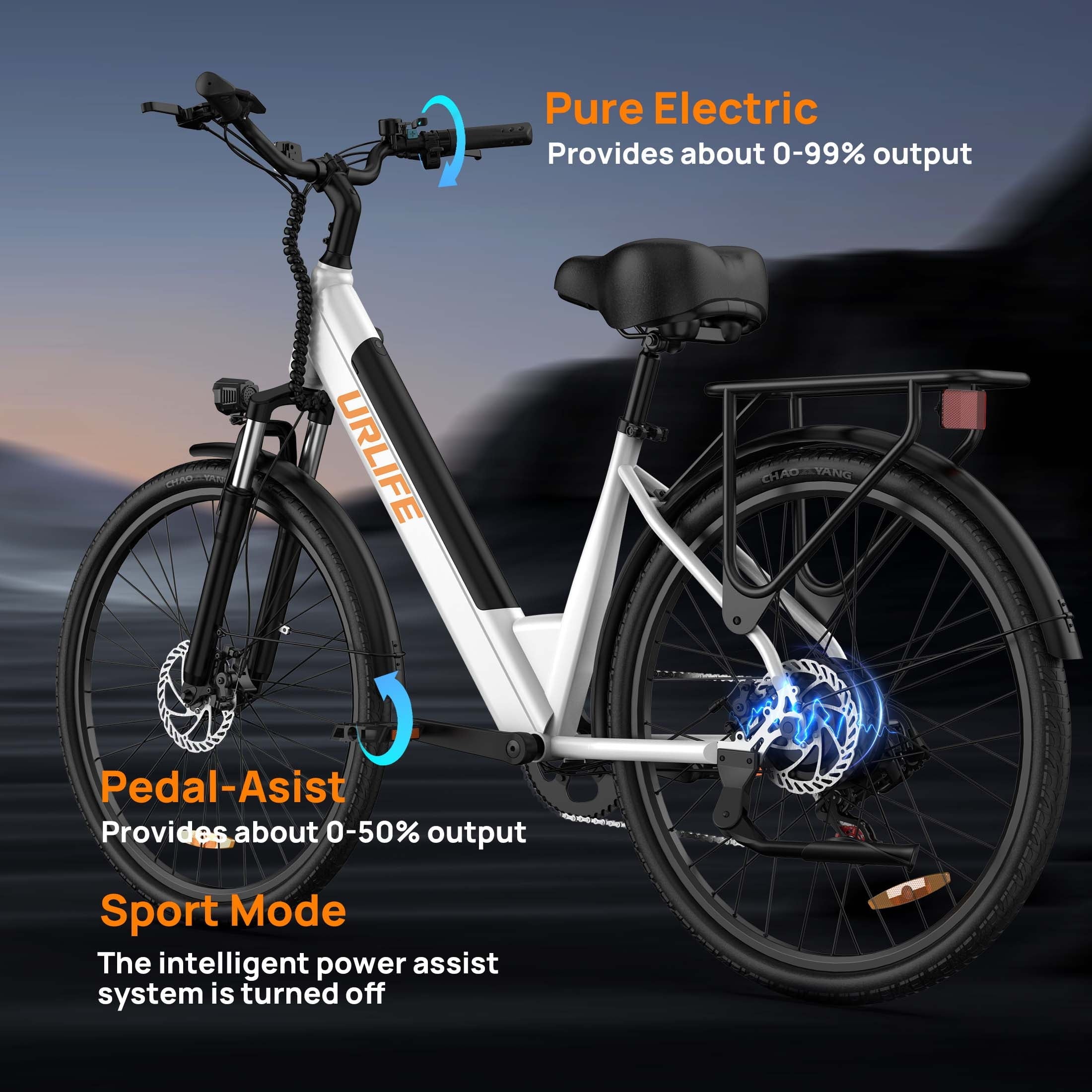 URLIFE 26 Electric Bike for Adults,750W Peak Motor,48V 10.4Ah Removable Battery, 60 Miles Range, 7-Speed City Commuter Ebike,UL2849-White
