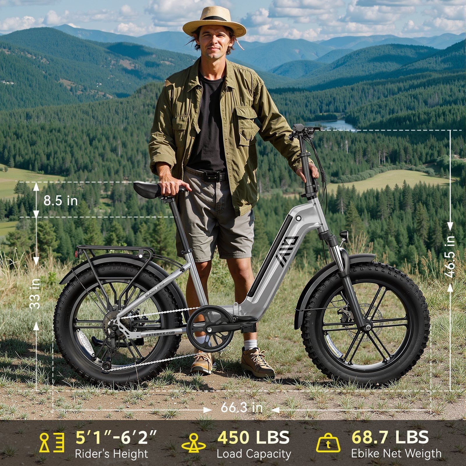 TST Electric Bike for Adult, 750W Motor 48V/15AH, UL2849, 20x4 Fat Tire Mountain E-bike, Hydraulic Disc Brakes, APP Control