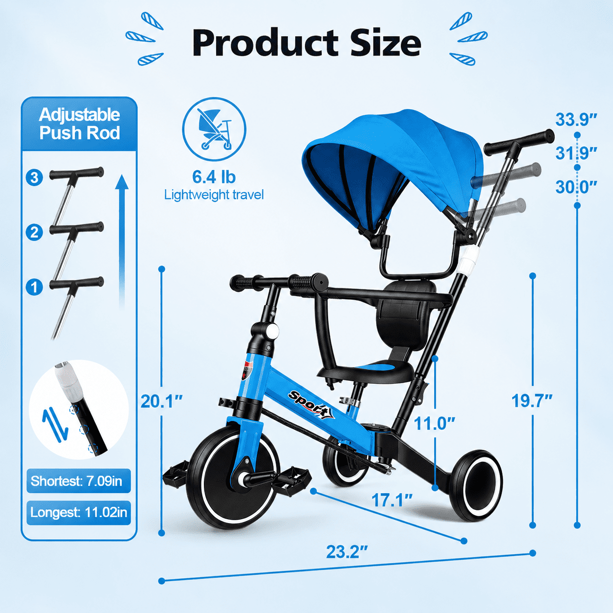 WLRETMCI 7 in 1 Toddler Bike, Tricycle for Toddlers 1-5 Year Old with UV Canopy, Balance Bike with Parental Control Handle, Adjustable Seat Height, Removable Pedal, Backrest (Pink)