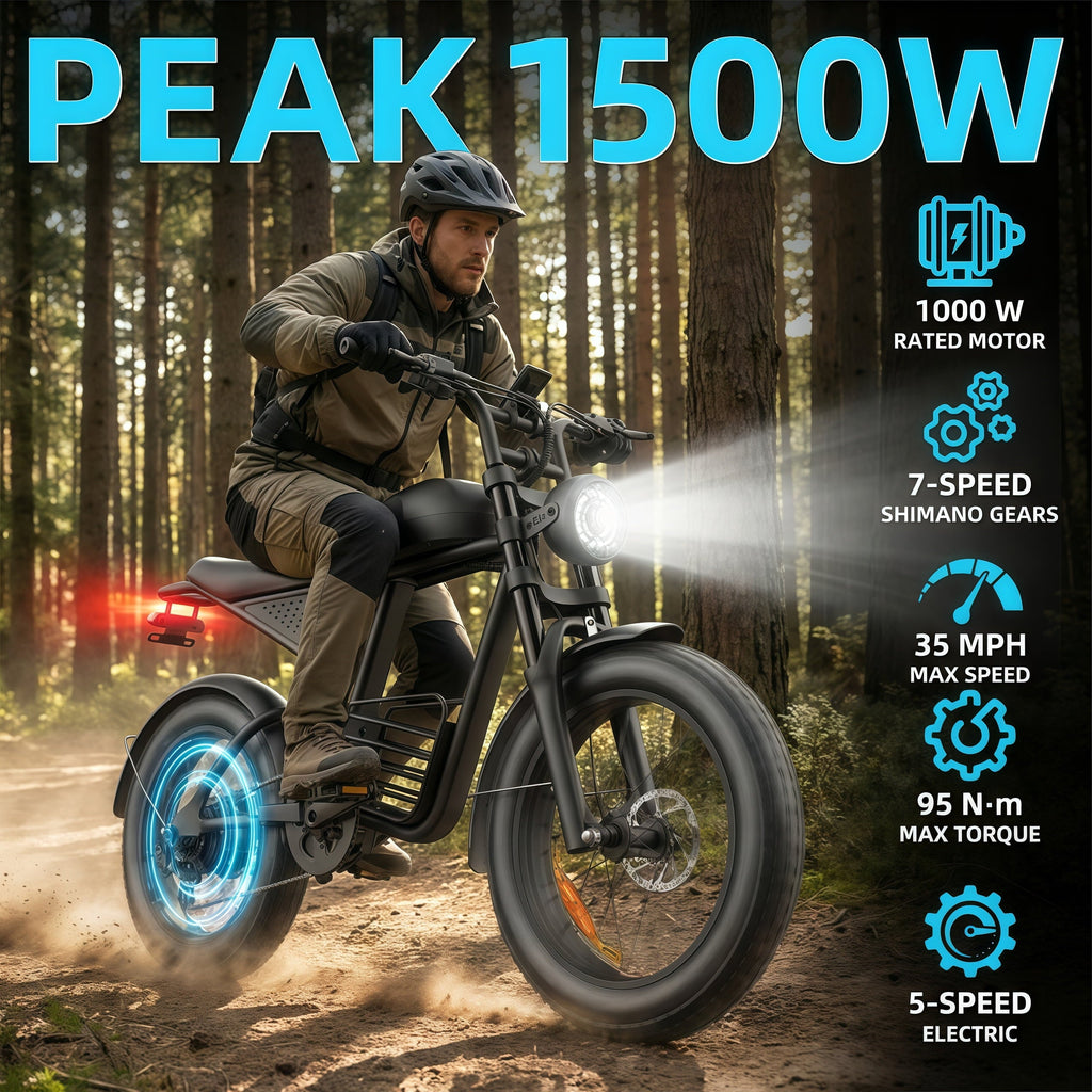 Kvaileqx Electric Bike for Adults, 1500W E-Mountain Bike, 35MPH, 40-60 Miles Range, 48V 20AH, 20 Fat Tire off-road Ebike, UL2849