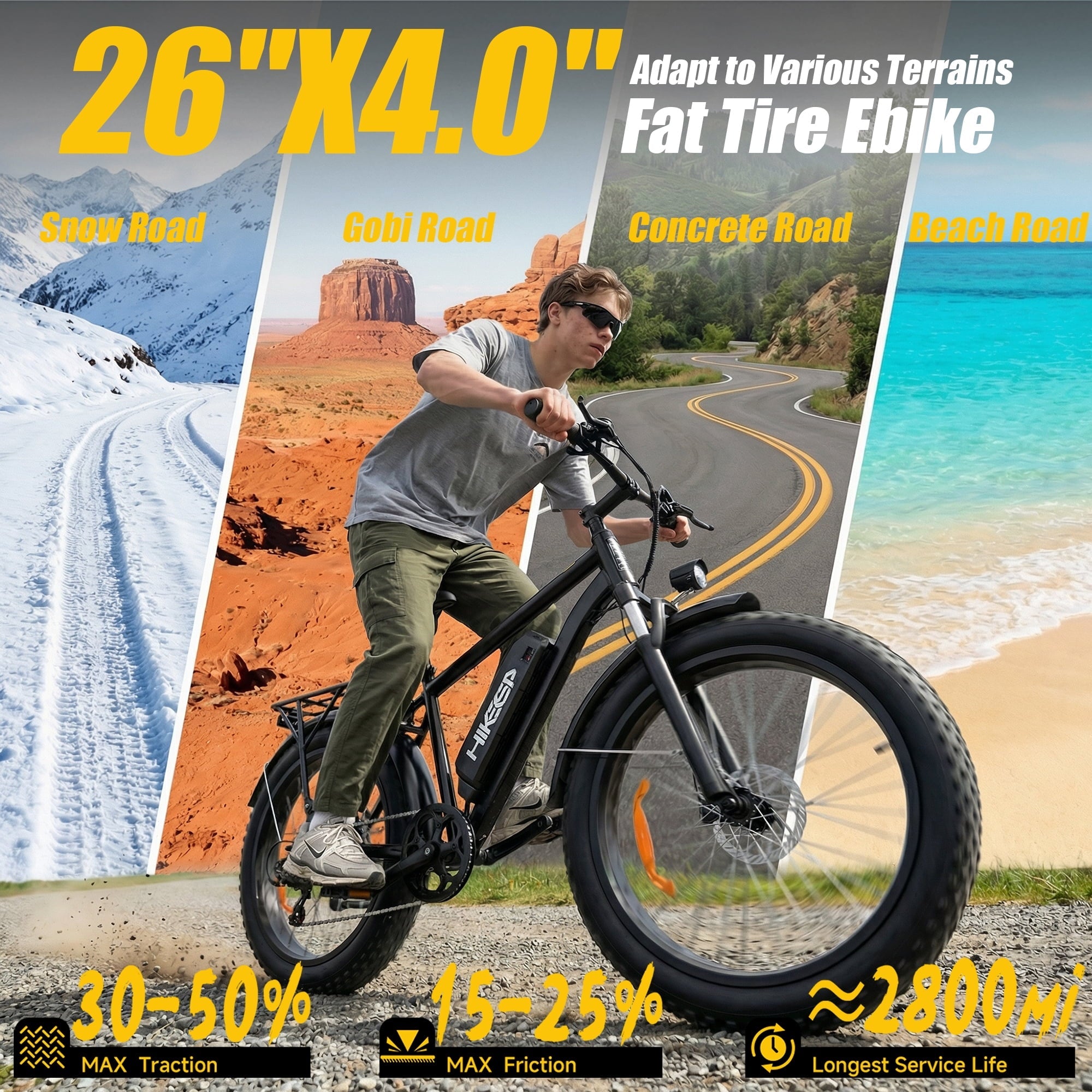 750W 1500W Electric Bike for Adults, 48V 15.6Ah Removable Battery, 26x4 Fat Tire Ebike, 7 Speed Shimano, Rear Rack, UL2849, Black