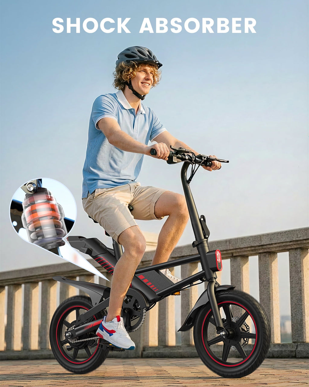MIHOVER 14 Mini Electric Bike for Adults & Students, 3 Modes 30 Miles Range Rear Suspension,  E-Bike with Phone Holder & Lock, UL2849 Certified-Black