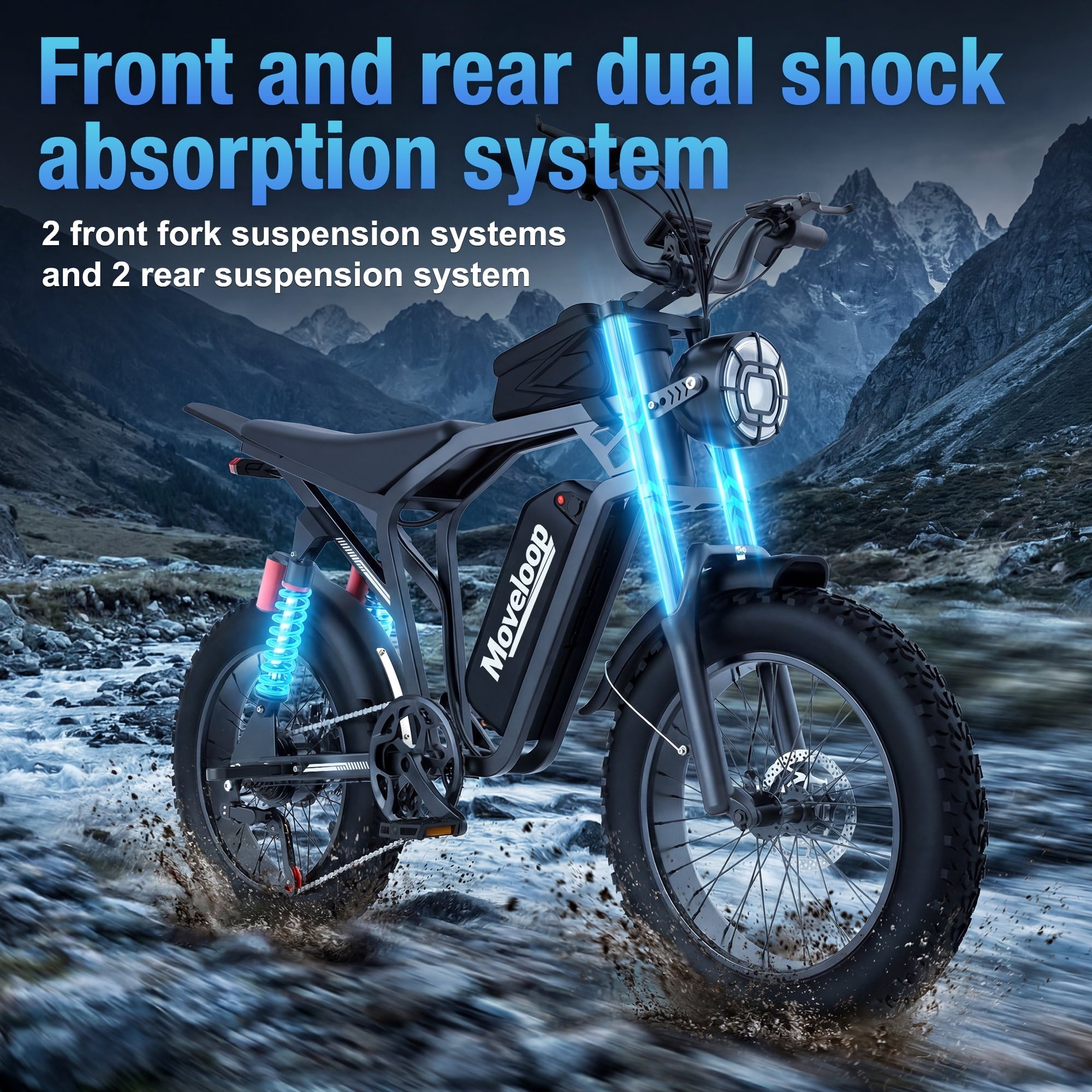 Moveloop 1500W Peak Electric Bikes for Adults, 20 Fat Tire Ebike, 31MPH & 70 Miles Range, 48V 15.6Ah Removable Battery, Full Suspension and 7-Speed, UL 2849