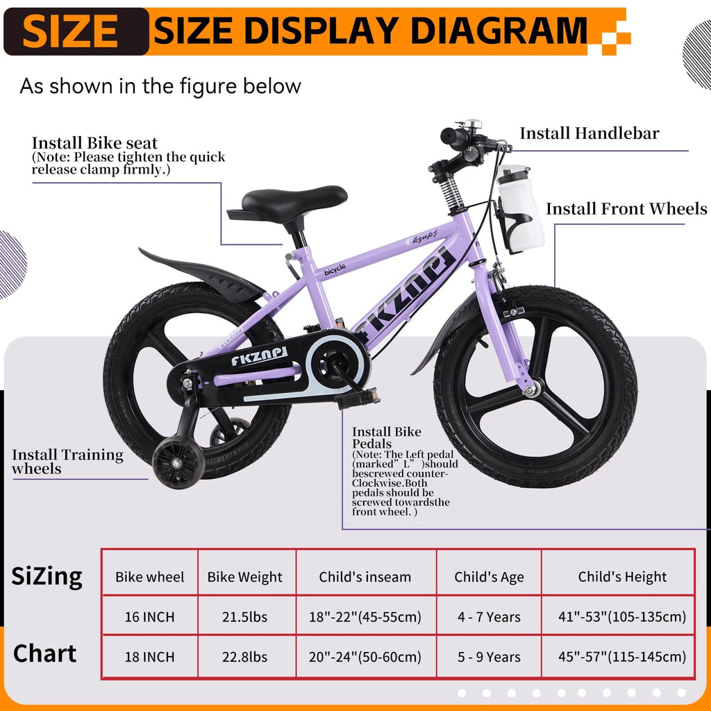 18 inch Kids Bike for Boys and Girls, SHINPT Kids Bicycle with Training Wheels, Bicycle for Kids Ages 5-9 , 18 Boys Bike with Adjustable Saddle&Handlebar, Girls Bike for Kids for Outdoor, Park