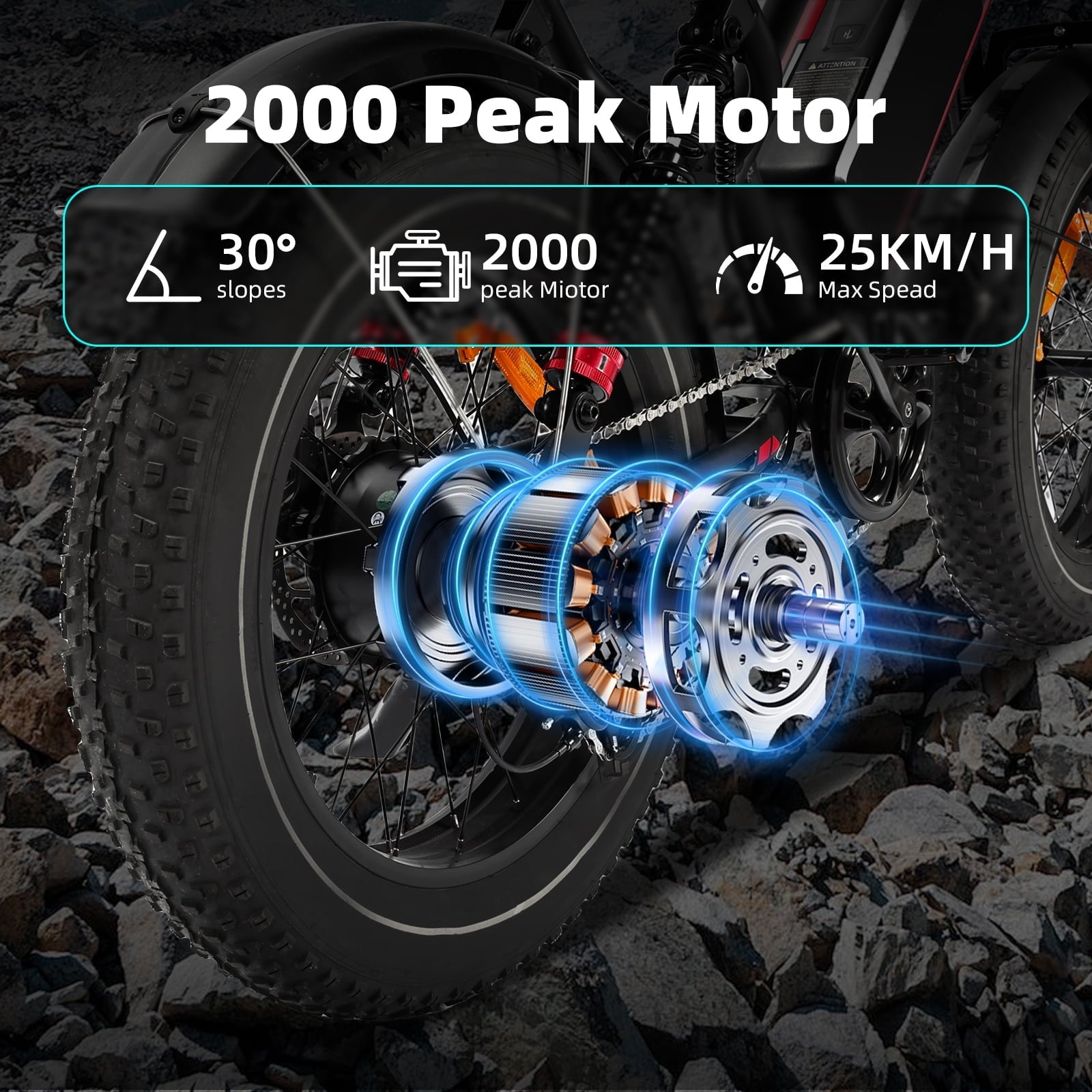 UL2849 Electric Bike for Adults - Peak 2000W Motor, 20x4 Fat Tire,48V/25AH, Full Suspension, 7-Speed