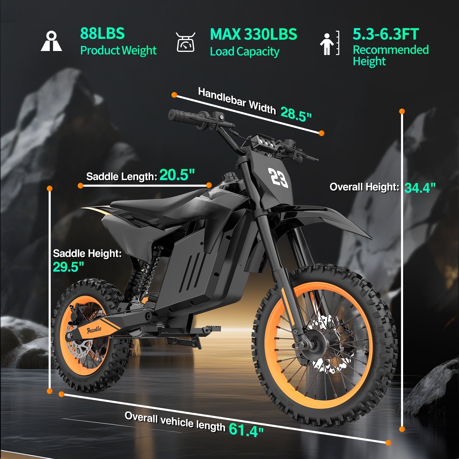 3000W Off-Road Electric Motorcycle, 60 Miles Long Range, 48V 30Ah Battery, 14 Fat Tire Trail Bike for Teens UL2849 Certified