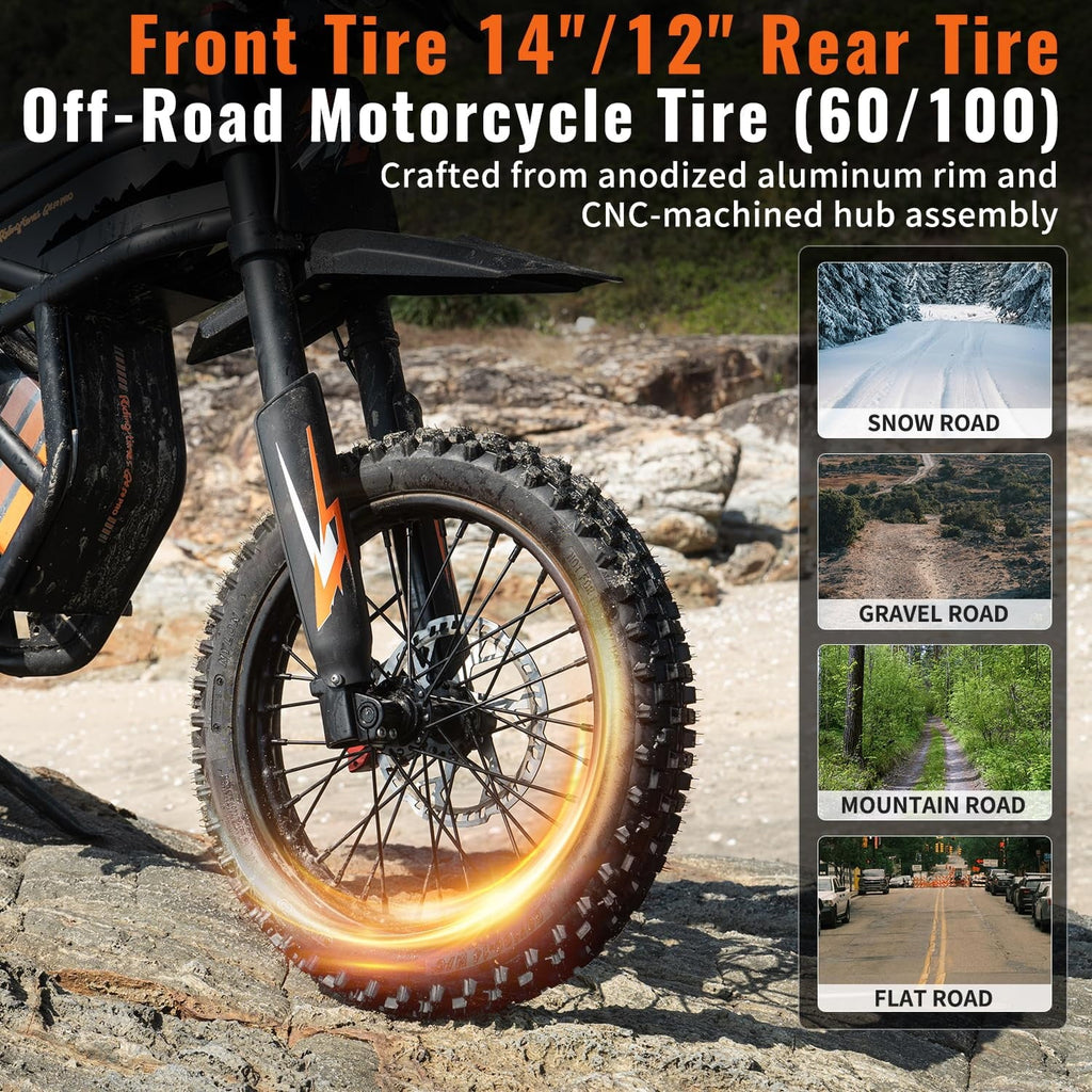 Riding'times GT54 PRO Electric Dirt Bike for Teens Adults,60V 25AH 40MPH Ebike with 14/12 Motorcycle Tire,3000W Dual Hydraulic Brakes Mountain Off-Road Dirtbike