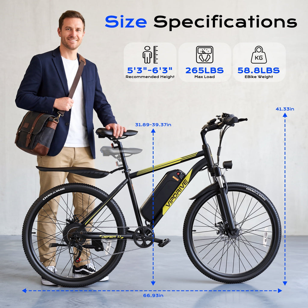 VIPDRIVE Electric Bike for Adults, 26'' 750W Peak Ebike, 48V 7.8AH Removable Battery .Up to 40 Miles 20MPH Electric Mountain Bike .Front Fork Suspension .UL2849