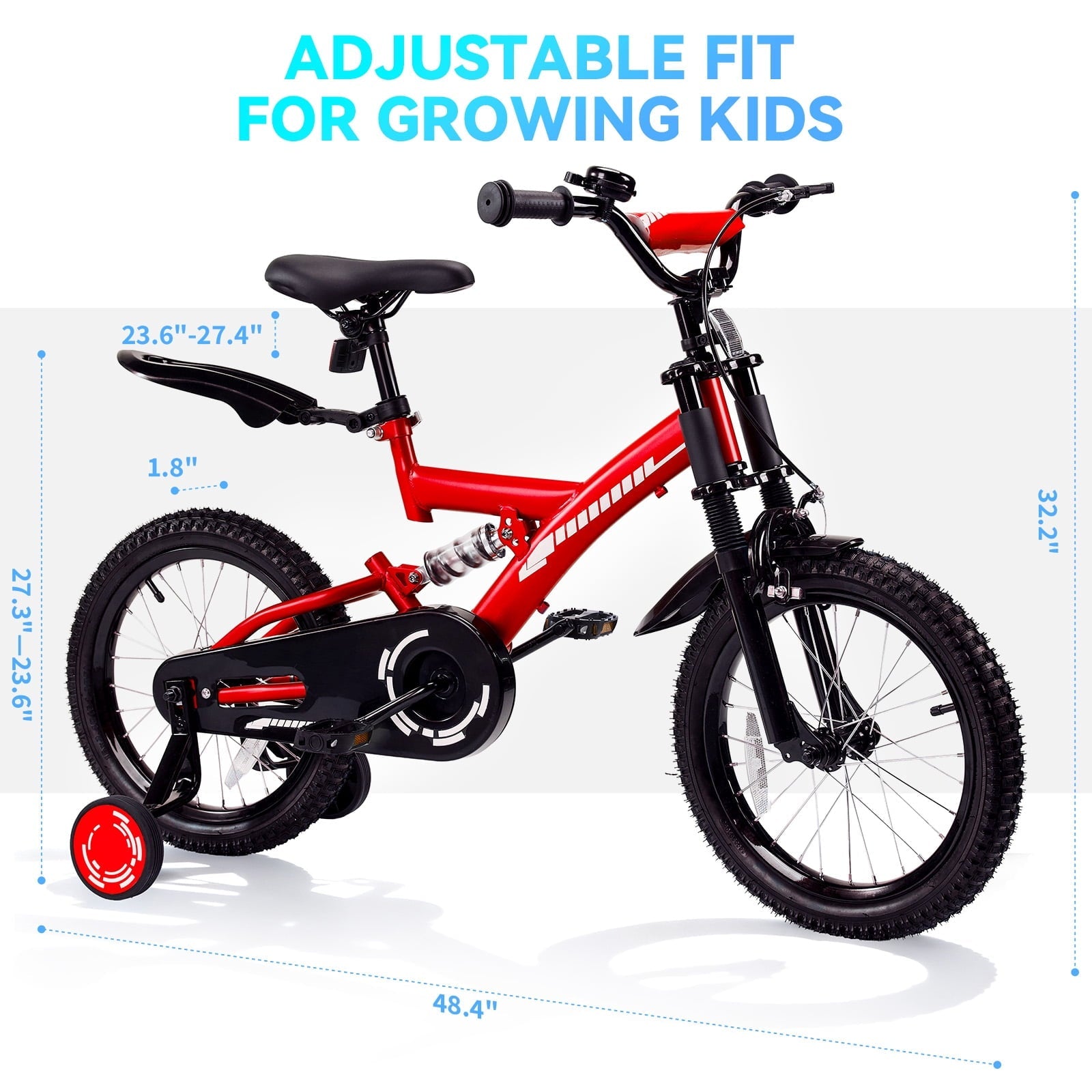 Fenbeli 16 Inch Kids Bike with Training Wheels for Girls Boys Ages 4-7, Red