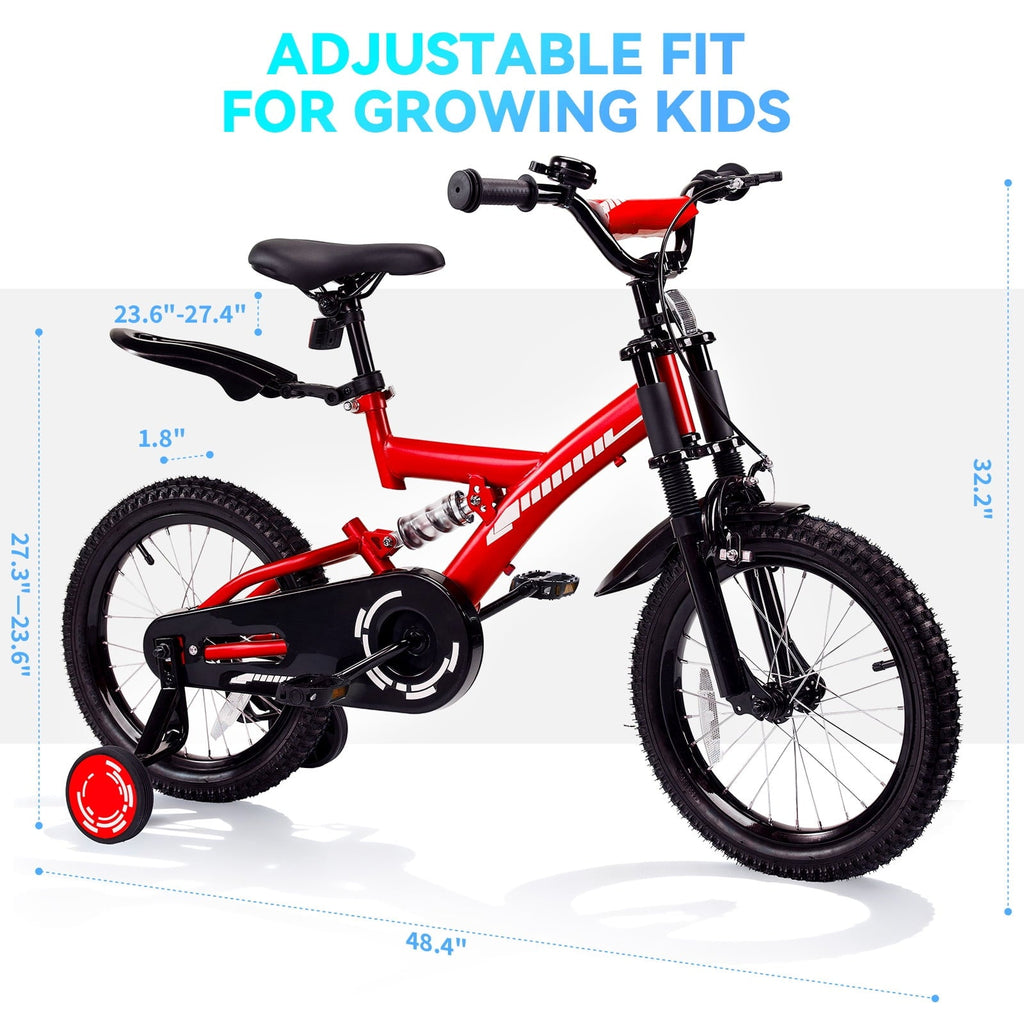 Fenbeli 18 Inch Kids Bike with Training Wheels for Girls Boys Ages 6-9, Red