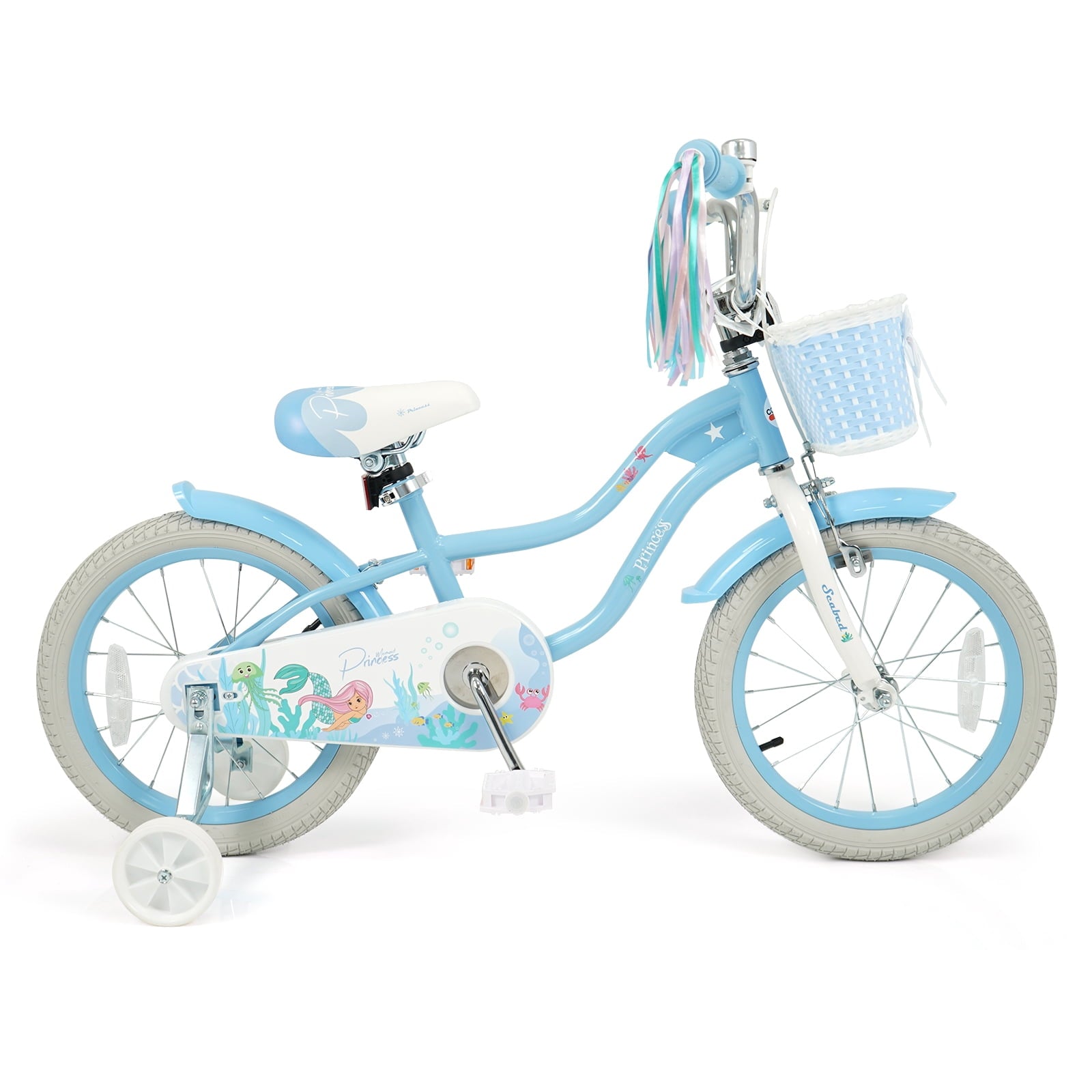 Costway 14 Kids Bike with Training Wheels Hand Coaster Brakes Adjustable Seat Handlebar Pink