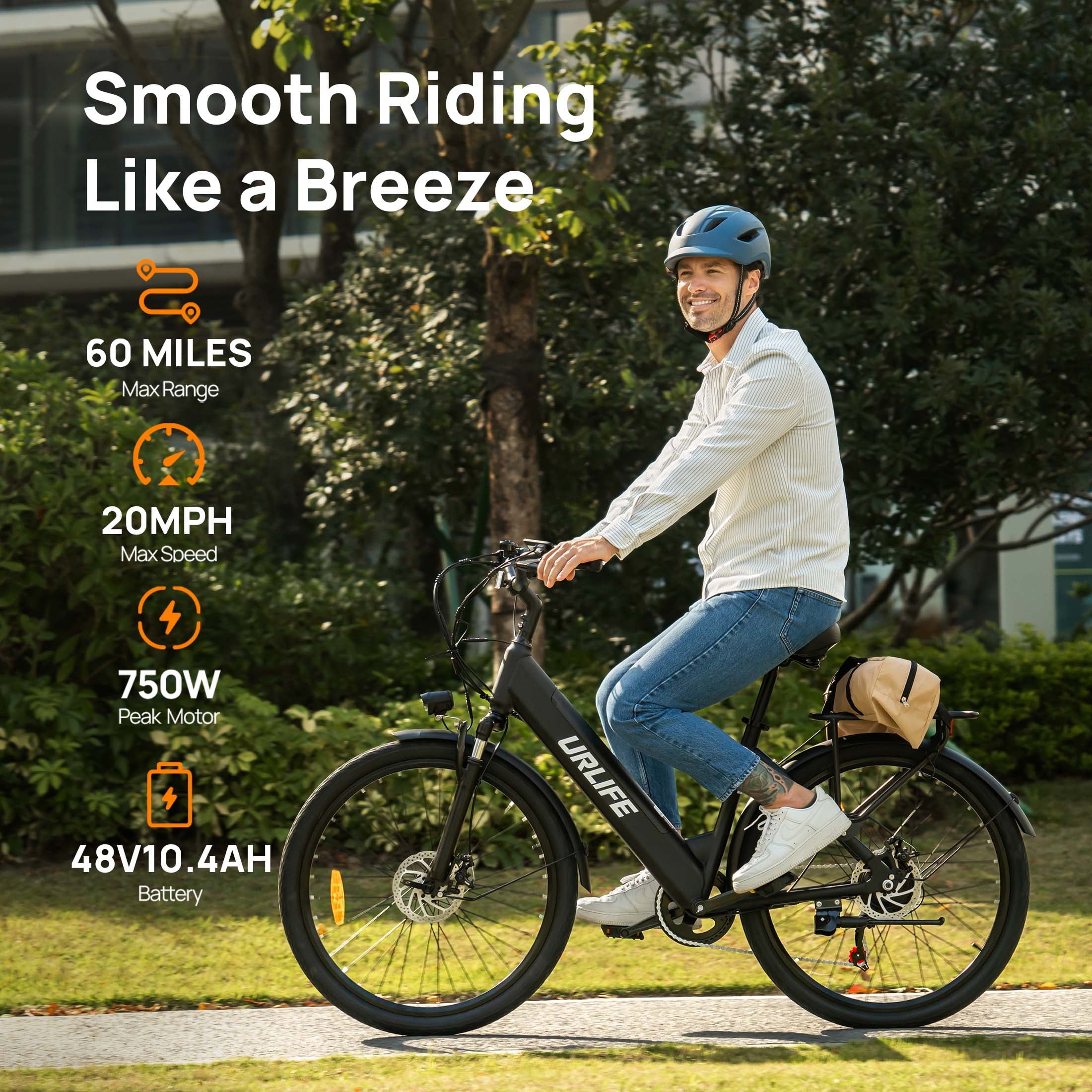 26 Electric Bike for Adults,750W Peak Motor,48V 10.4Ah Removable Battery, 60 Miles Range, 7-Speed City Commuter Ebike,UL2849