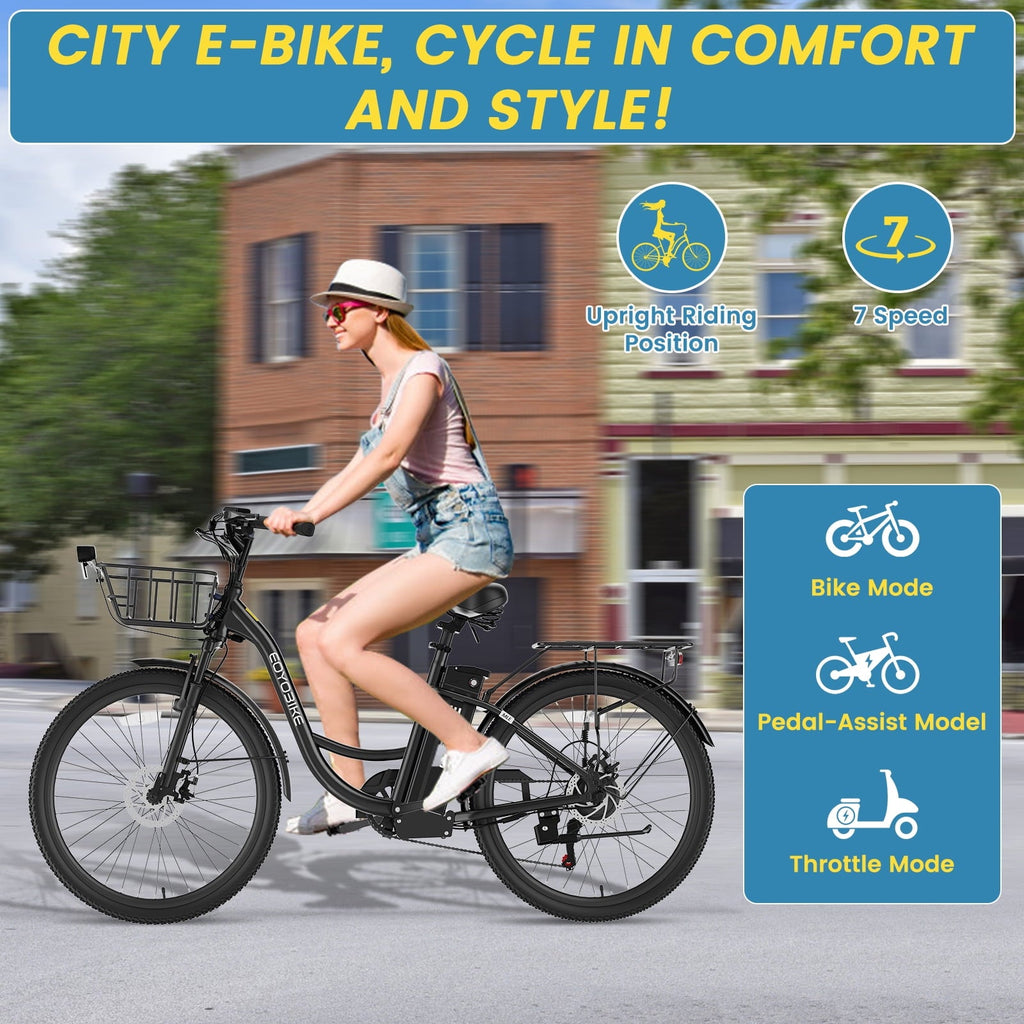 MOONCOOL Electric Bicycle for Adults 350W , 7-Speed Ebike with 36V 10.4Ah Removable Battery . 40 Miles Range , 20 mph Electric Commuter Bike for Women Men