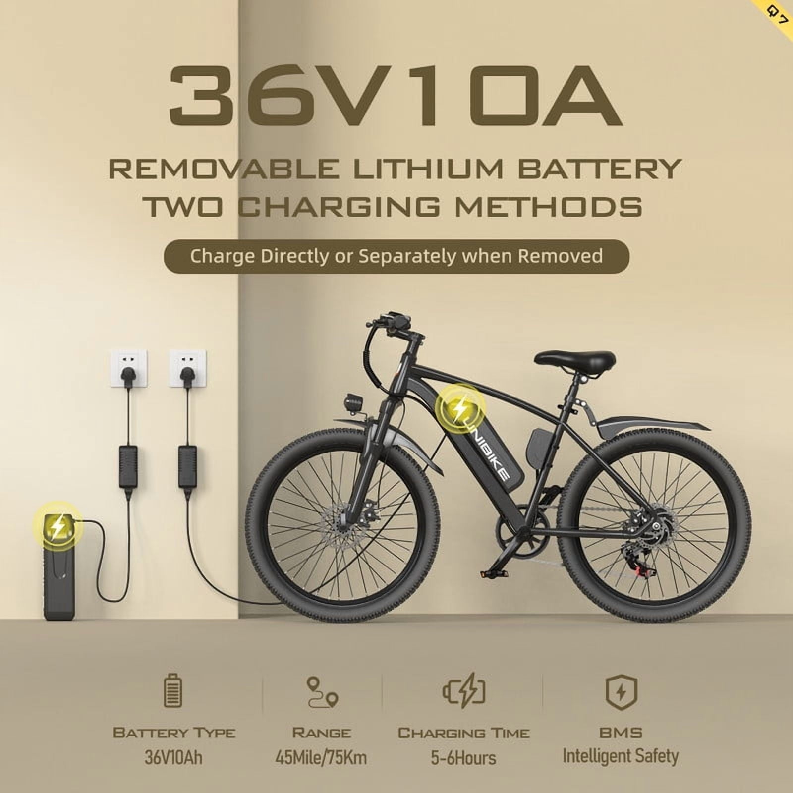 Aairsk 400W Electric Bike, 26'' Mountain Ebike with 36V 10Ah Removable Lithium Battery, Top Speeds 22Mph, Shimano 7-Speed