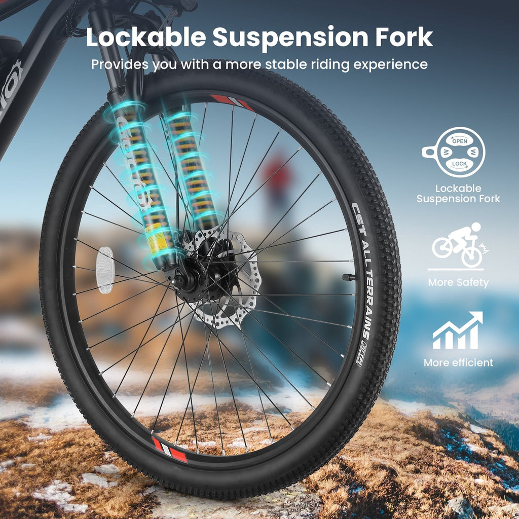 Gocio Electric Bike for Adults, 27.5 E-Mountain Bike, Lockable Suspension Fork, 750W Peak Power Motor, 48V/10.4AH, 19.8 MPH, 21 Speed, UL 2849
