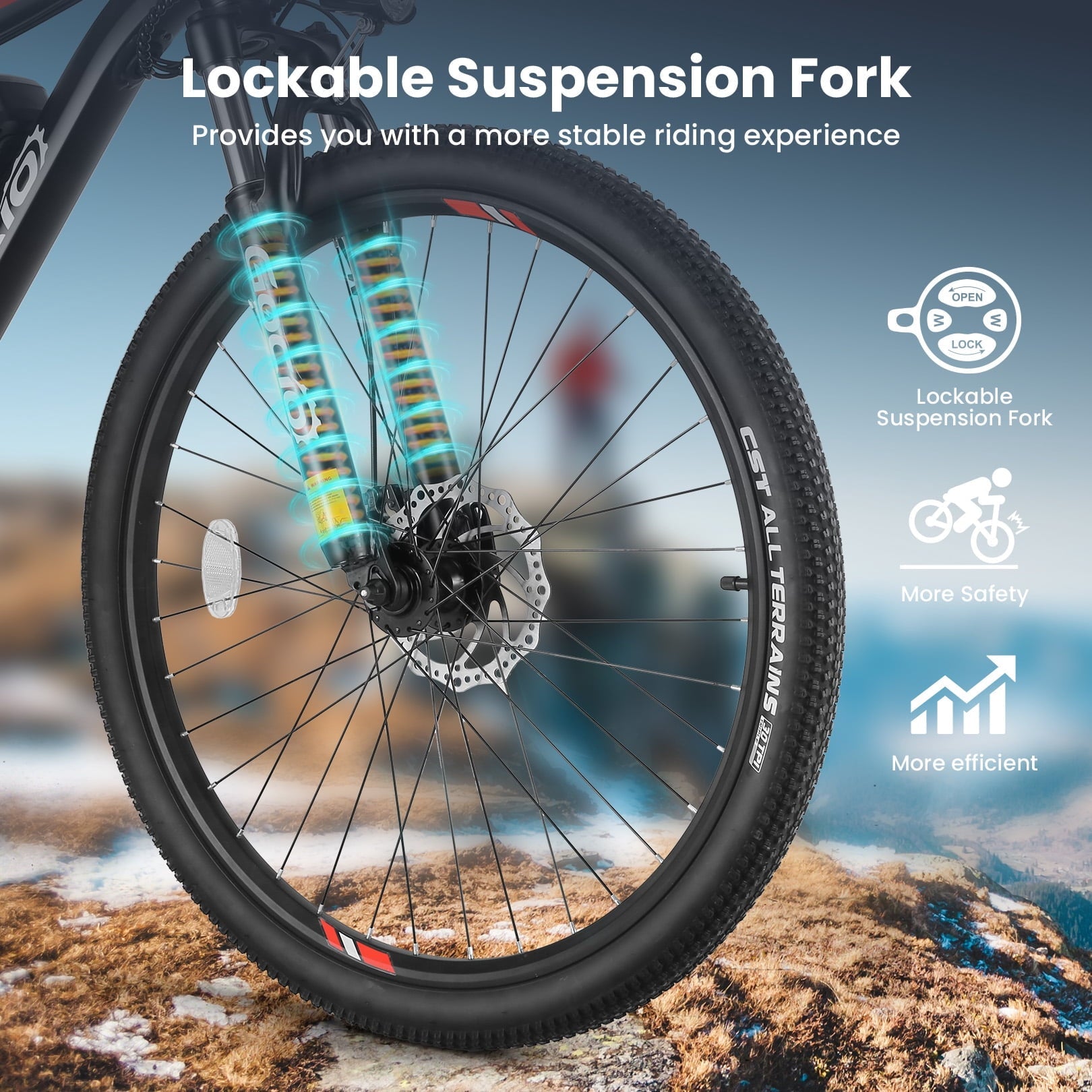 Gocio Electric Bike for Adults, 27.5 E-Mountain Bike, Lockable Suspension Fork, 750W Peak Power Motor, 48V/10.4AH, 19.8 MPH, 21 Speed, UL 2849