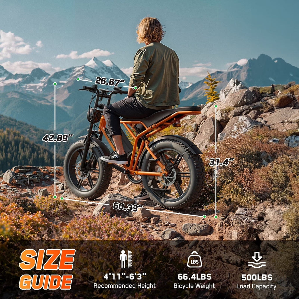 TST Electric Bike for Adults, 750W Peak 1500W Motor, 20x4 Fat Tire, E Mountain Bike, 48V/15AH UL2849