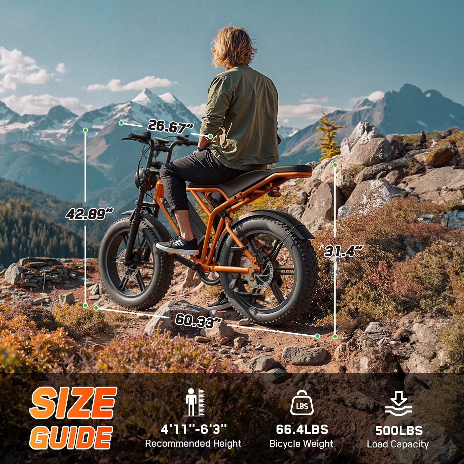 TST Electric Bike for Adults, 750W Peak 1500W Motor, 20x4 Fat Tire, E Mountain Bike, 48V/15AH UL2849