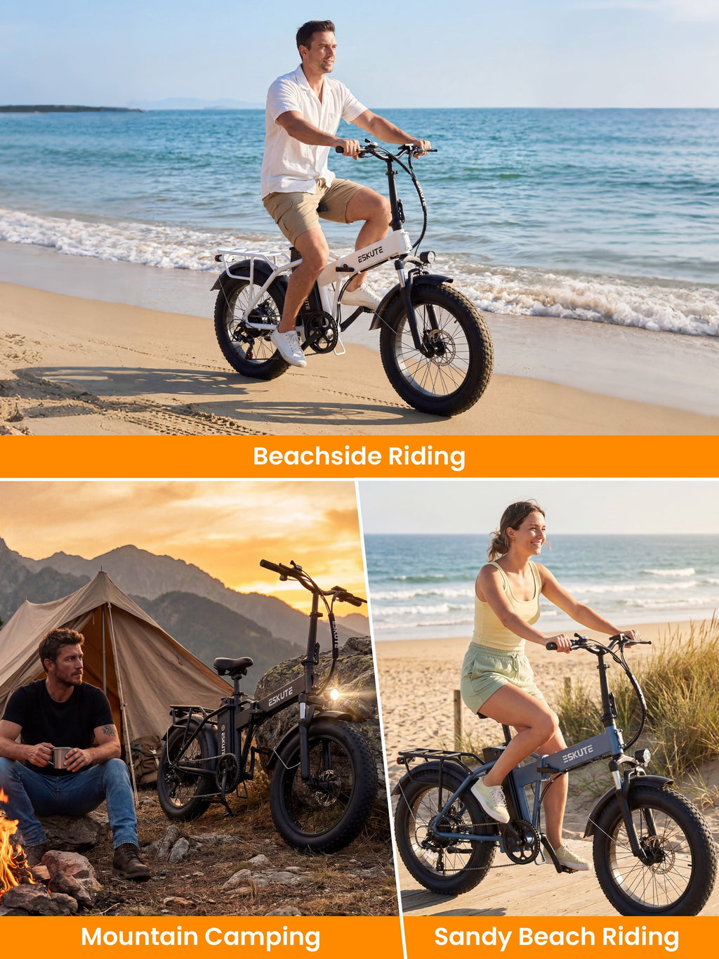 ESKUTE D300 Electric Bike for Adults, Folding Ebike with 1200W Peak Motor 28MPH, 48V 20.8Ah Removable Battery, 20x4.0 Fat Tires, 80 Miles 7-Speed Gear, NFC Unlock,Black, UL2849
