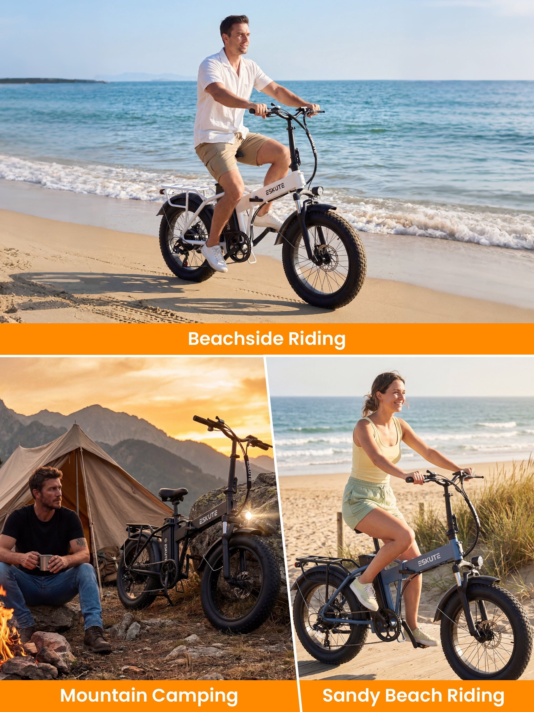 ESKUTE D300 Electric Bike for Adults, Folding Ebike with 1200W Peak Motor 28MPH, 48V 20.8Ah Removable Battery, 20x4.0 Fat Tires, 80 Miles 7-Speed Gear, NFC Unlock,Black, UL2849