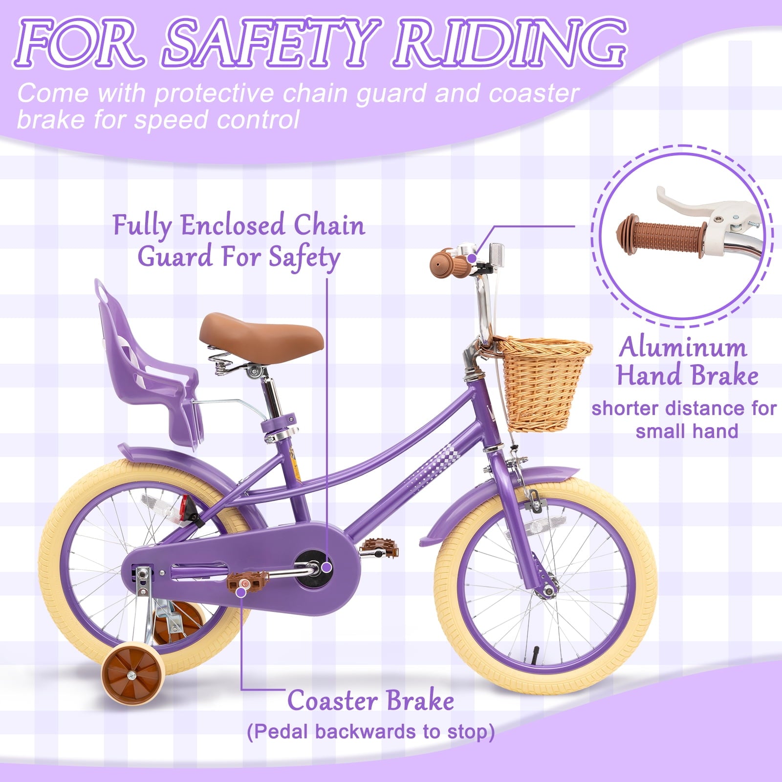KORIMEFA Girl Bike for Toddlers and Kids Ages 3-6 Years Old, 12 inch Kids Bike with Training Wheels & Basket, 12 in Girl Bicycle with Handbrake & Kickstand