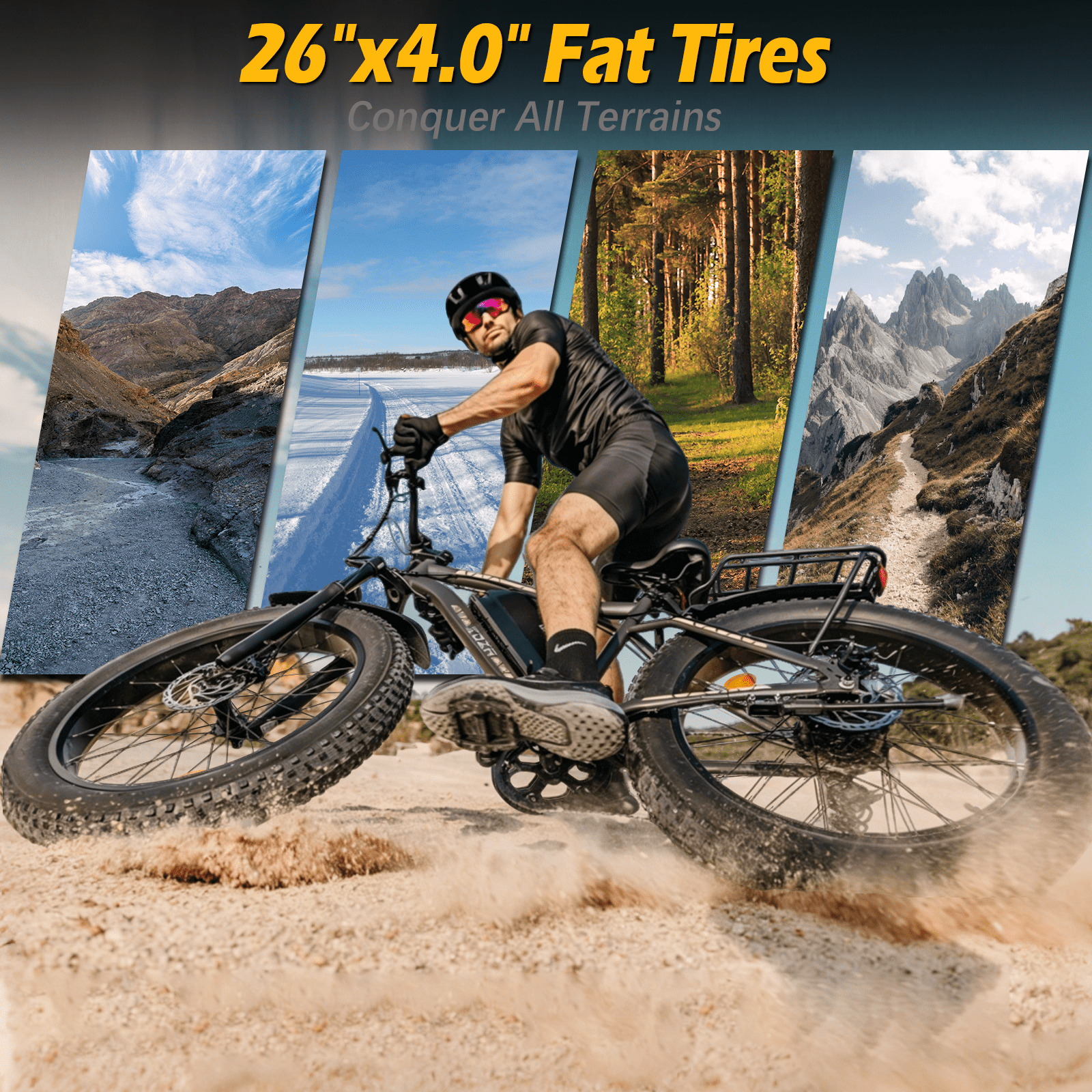 ZDZA Electric Bike for Adults, Peak 1500W Motor E-Mountain Bicycle, 26 Fat Tire 28mph Ebike, 48V 15Ah Removable, Dual Suspension with Shelf UL2849, Black