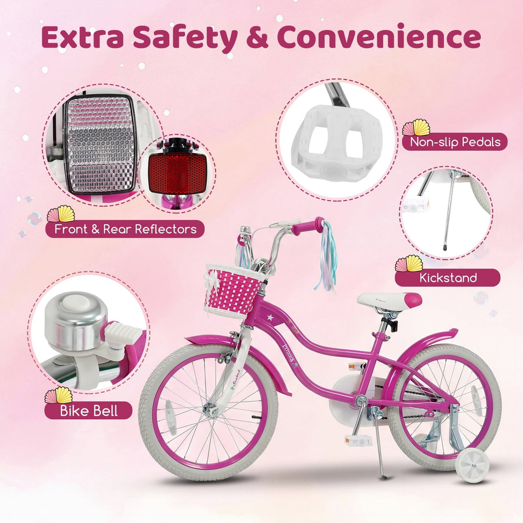 Costway 14 Kids Bike with Training Wheels Hand Coaster Brakes Adjustable Seat Handlebar Pink