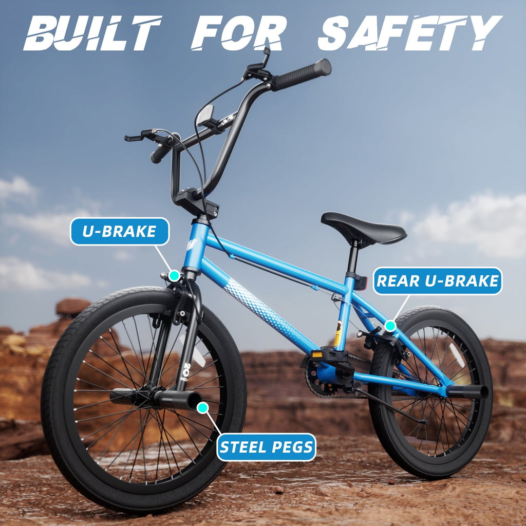 KORIMEFA Freestyle Kids BMX Bikes 18 20 Inch Kids Bicycles for Years Old Boys Girls Teen with Adjustable Seat and Handbrake, for Kids 8-12 Beginner-Level to Advanced Rider