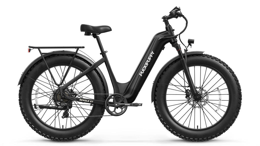 PUCKIPUPPY 960W Peak Electric Bike for Adults Step Through E-Bike 28mph Max Speed 60Miles Range 26 Fat Tire Electric Mountain Bike 48V 15AH Battery 7 Speed off-Road Ebike, Comply with UL2849 By SGS