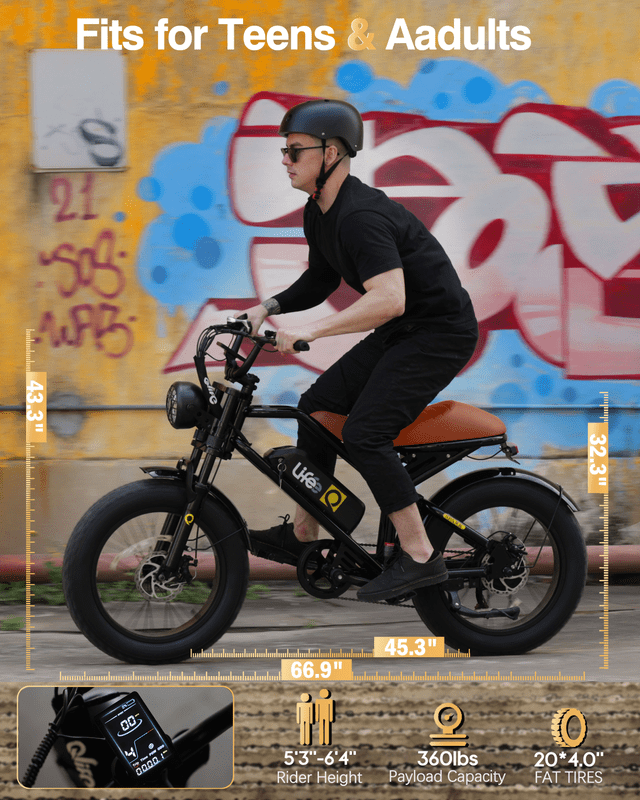 Spark Electric Bike for Adults, 1500W Peak Motor Over 28 MPH(Unlock to 35MPH) EBike, 20 Fat Tires with Dual Suspension & Brakes Motorcycle Black & Brown