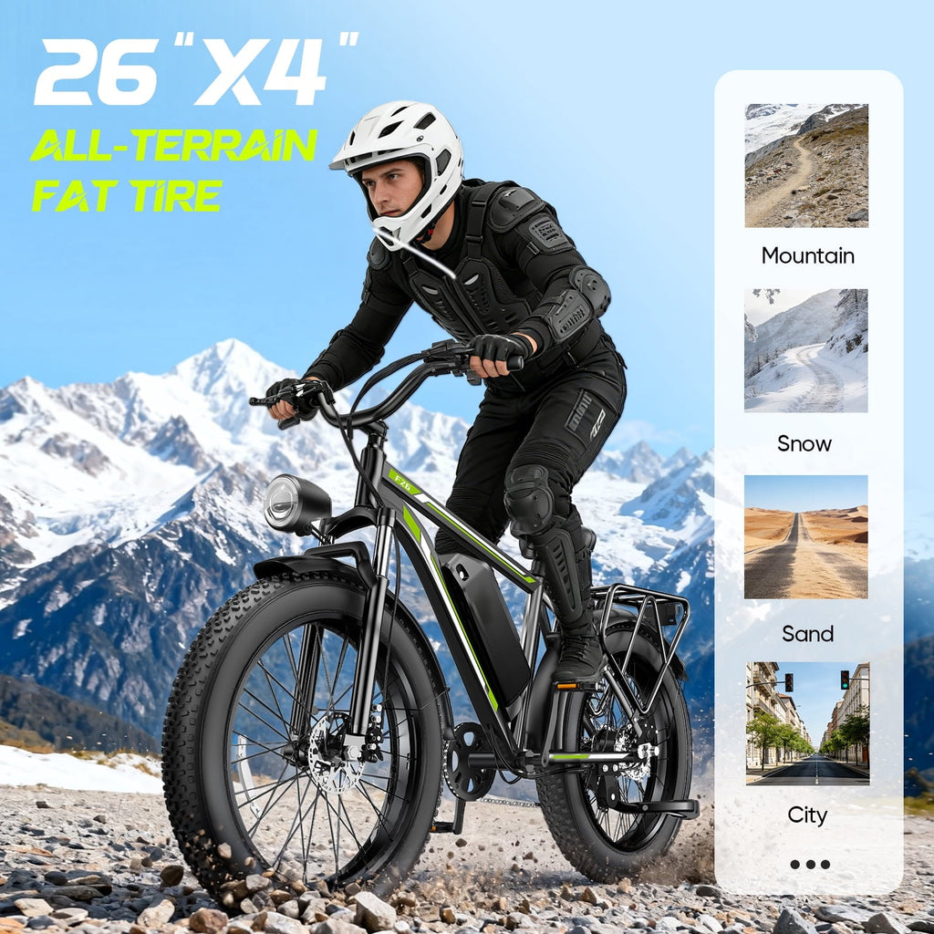 1000W Motor Electric Bike for Adults, 26*4.0 Fat Tire E-Mountain Bicycle,48V/18AH UL2849