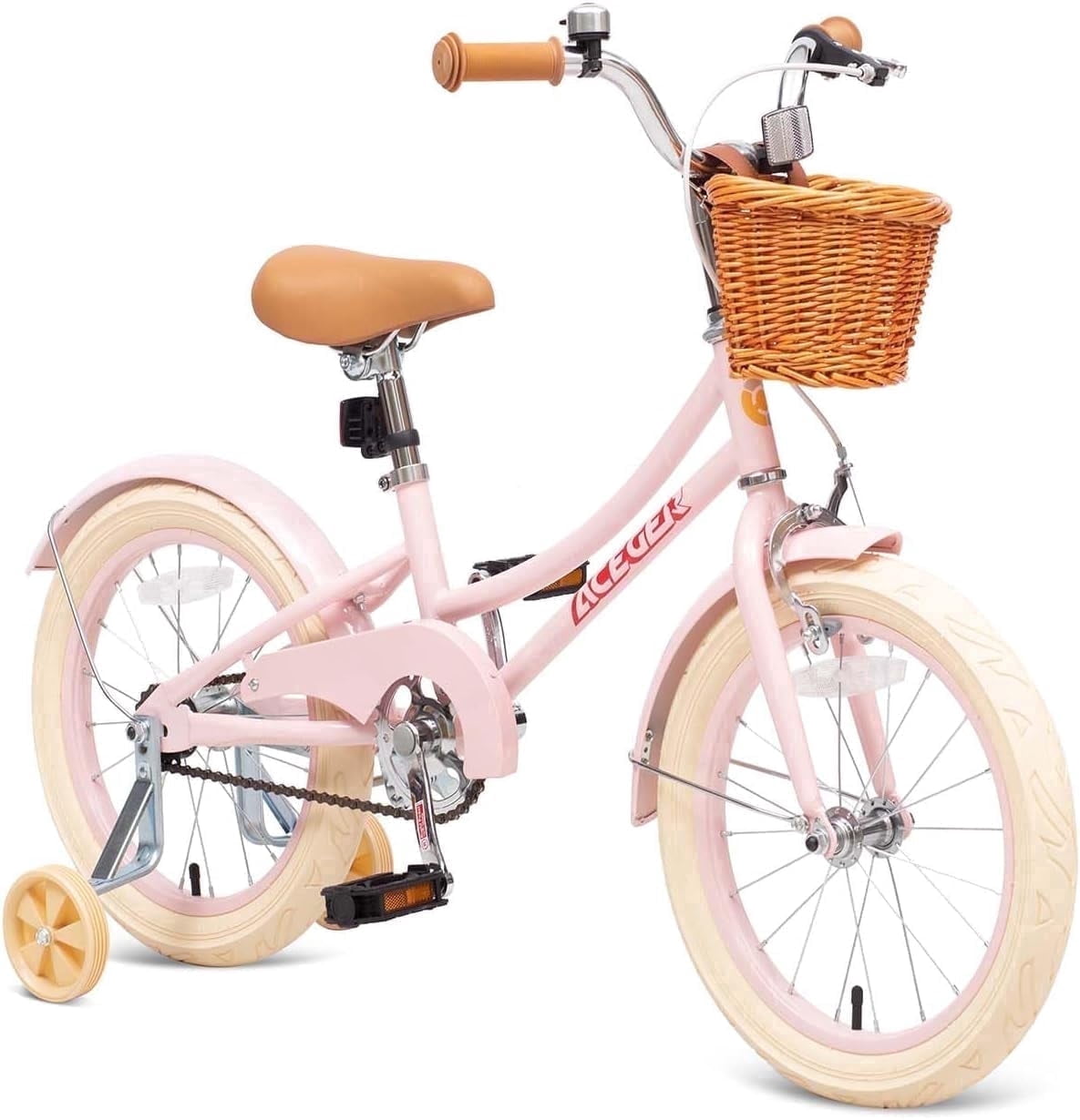 ACEGER 16 Inch Girls Bike with Basket, Purple, Training Wheels, Ages 4-8