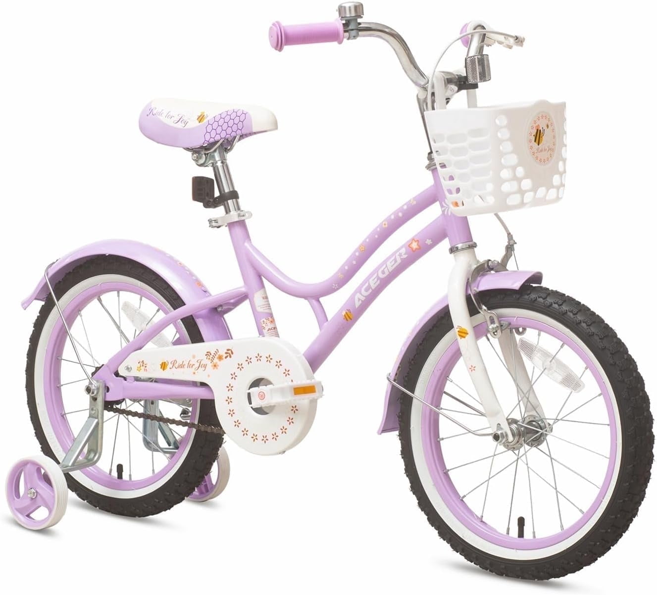 ACEGER 16 Inch Bike with Basket and Training Wheels for Girls Ages 5-9, Pink