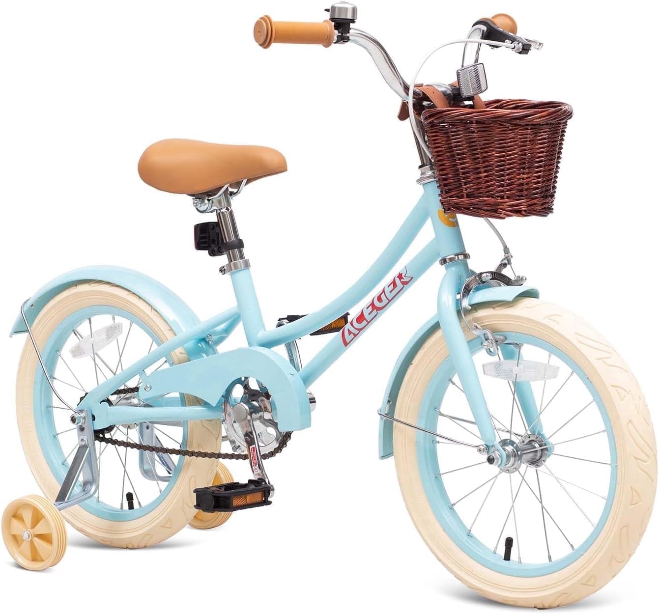 ACEGER 16 Inch Girls Bike with Basket, Purple, Training Wheels, Ages 4-8
