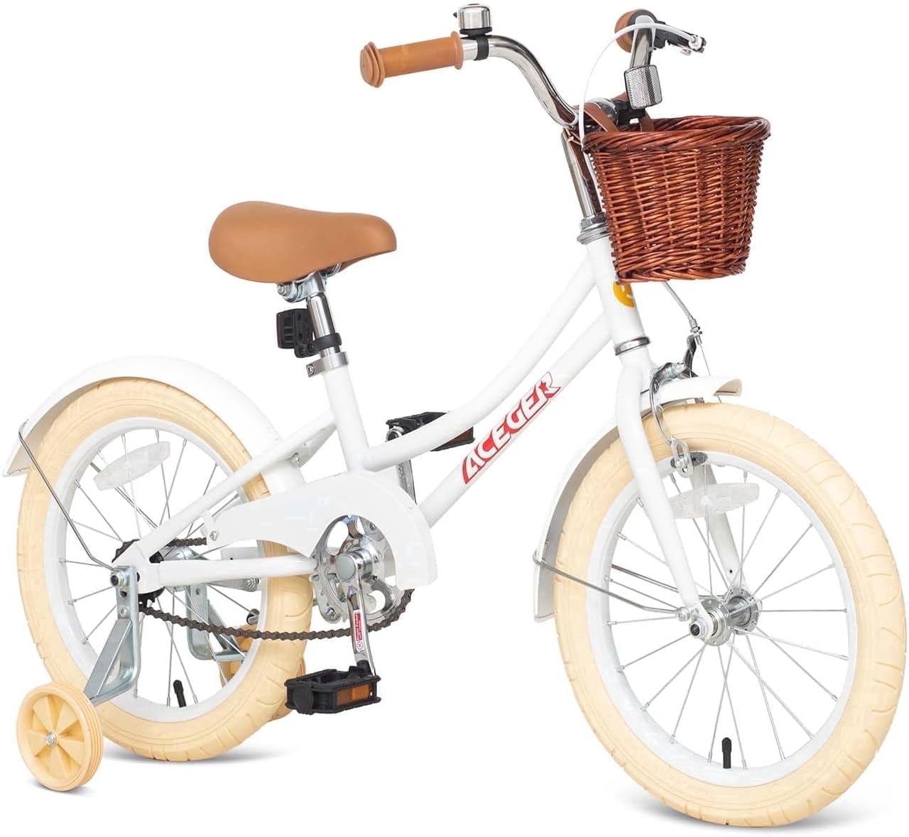 ACEGER 16 Inch Girls Bike with Basket, Purple, Training Wheels, Ages 4-8
