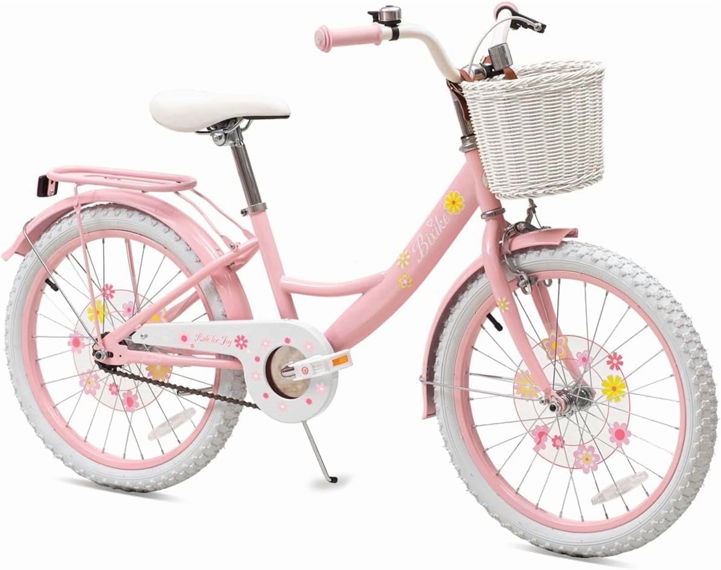 ACEGER 14 Inch Girls Bike with Basket, Training Wheels, Doll Seat, Purple Kids Bicycle for Ages 3-5