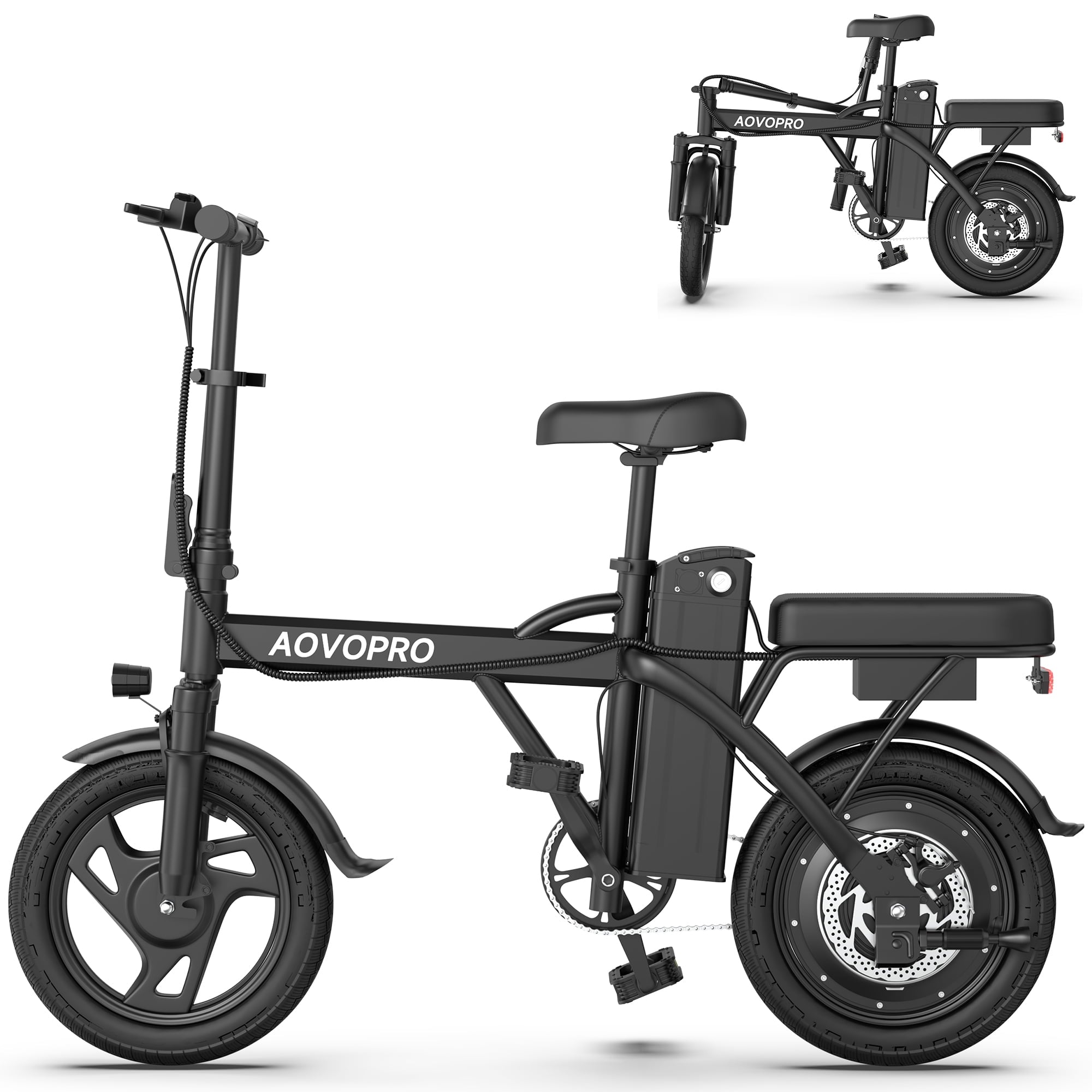 AOVOPRO AHT14 Electric Bike 500W 48V, 14' Mini Ebike for City Commuter, Electric Bicycle for Adult with Two Seats UL2849