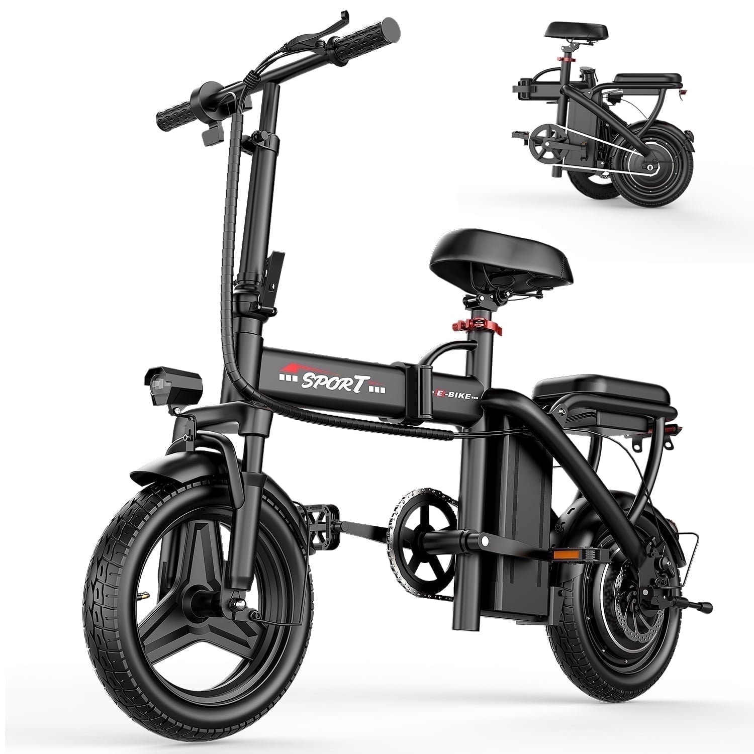 GWEIT Electric Bike for Adults,1000W Peak Folding Electric Bike, 40-Mile Range, 14-Inch Tire E-Bike with 48V 10Ah Removable Battery, Electric Mini Bike